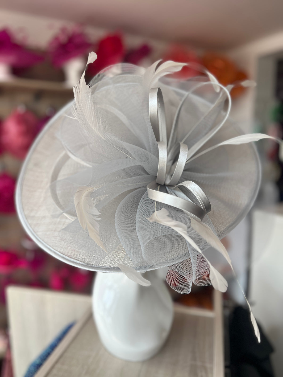 Crinoline &amp; Sinamay Large Silver Hatinator-Fascinators Direct