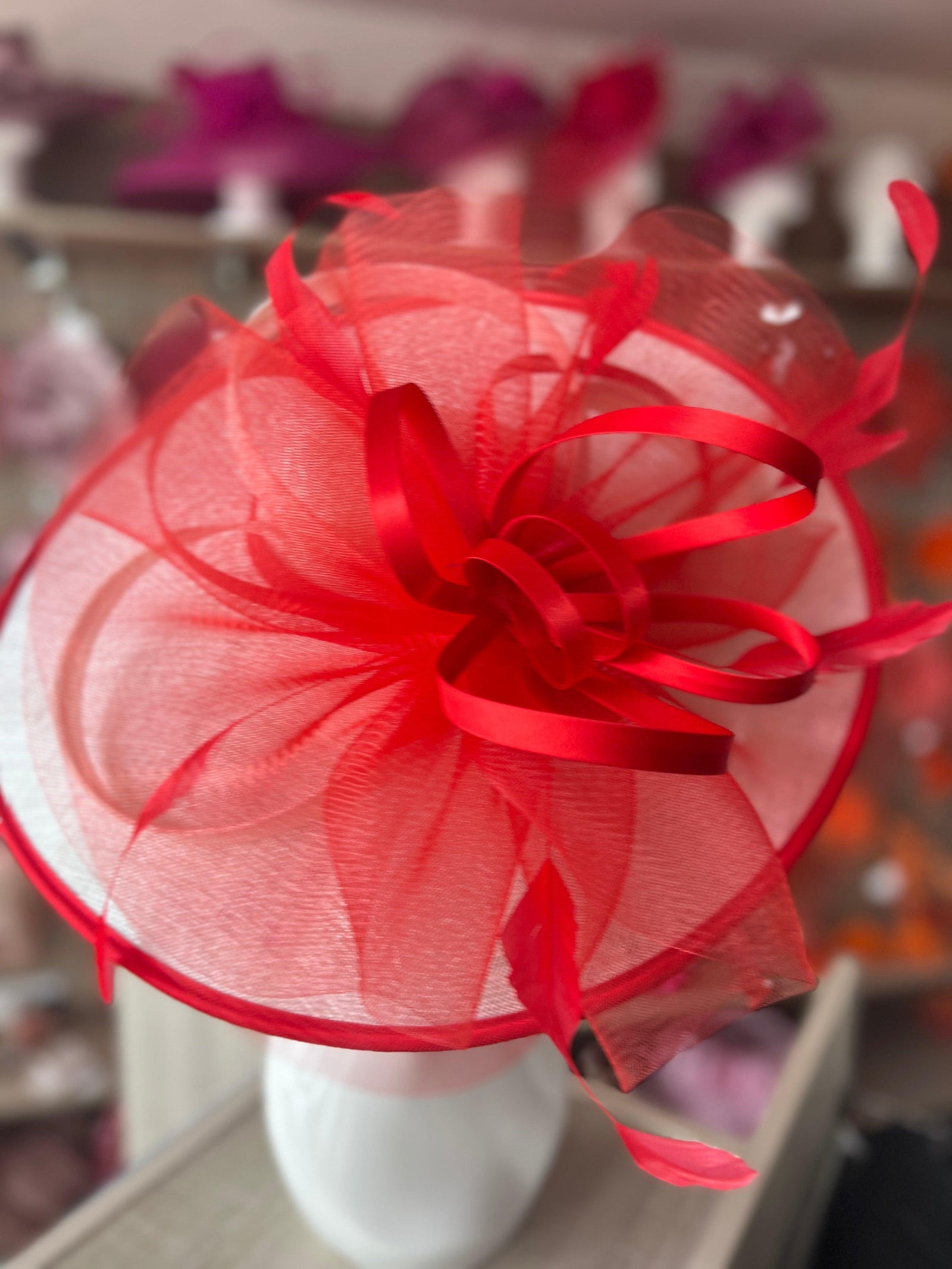 Crinoline & Sinamay Large White & Poppy Hatinator-Fascinators Direct