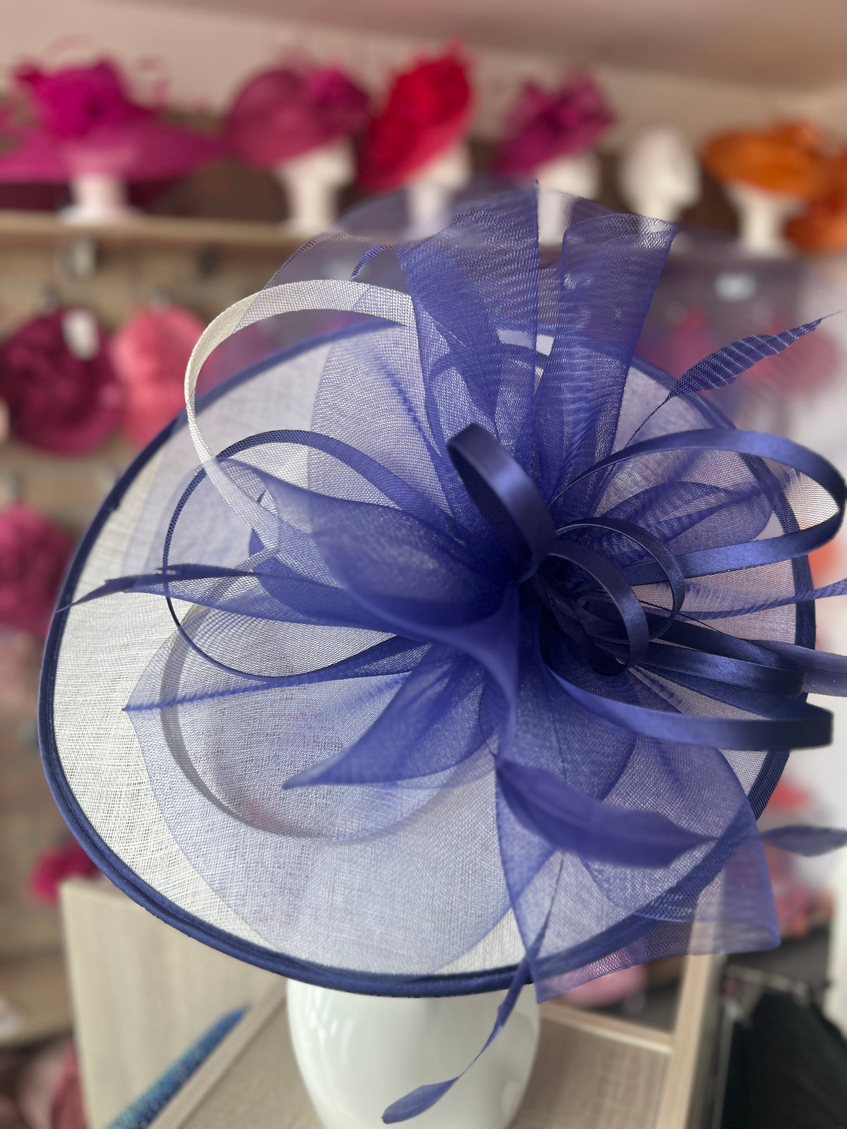 Crinoline &amp; Sinamay Large White &amp; Twilight Hatinator-Fascinators Direct