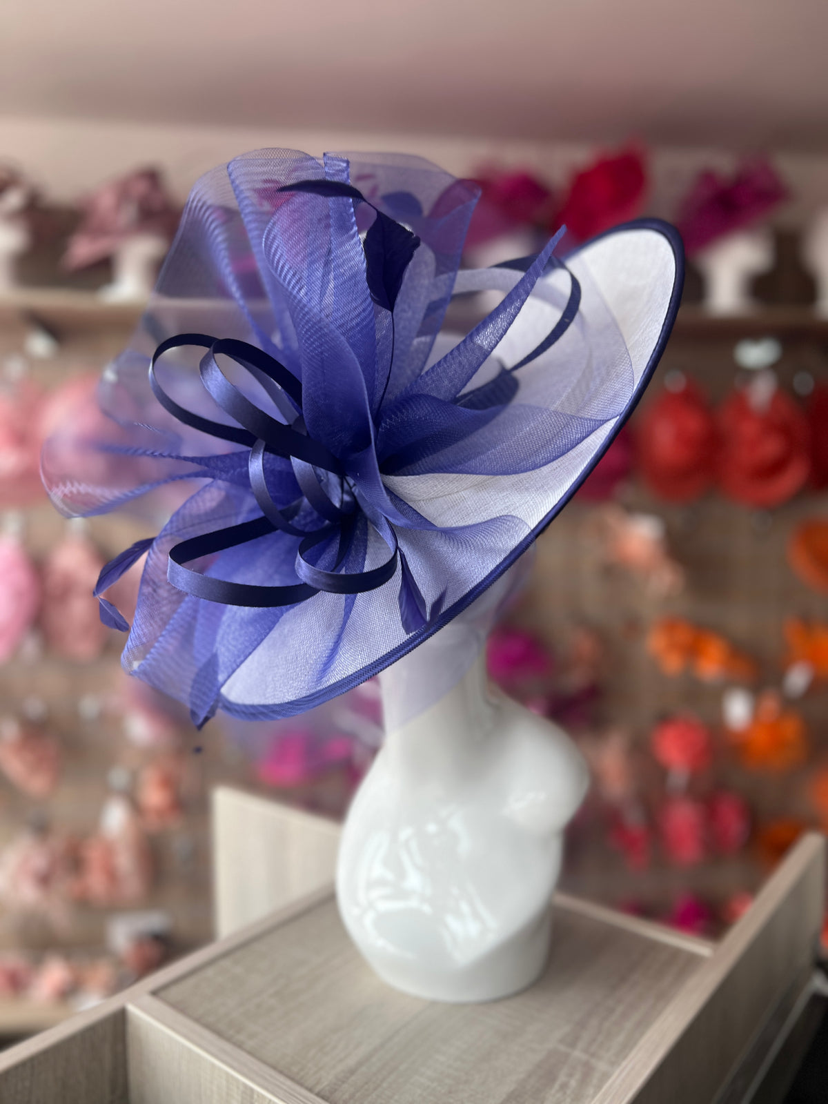 Crinoline &amp; Sinamay Large White &amp; Twilight Hatinator-Fascinators Direct