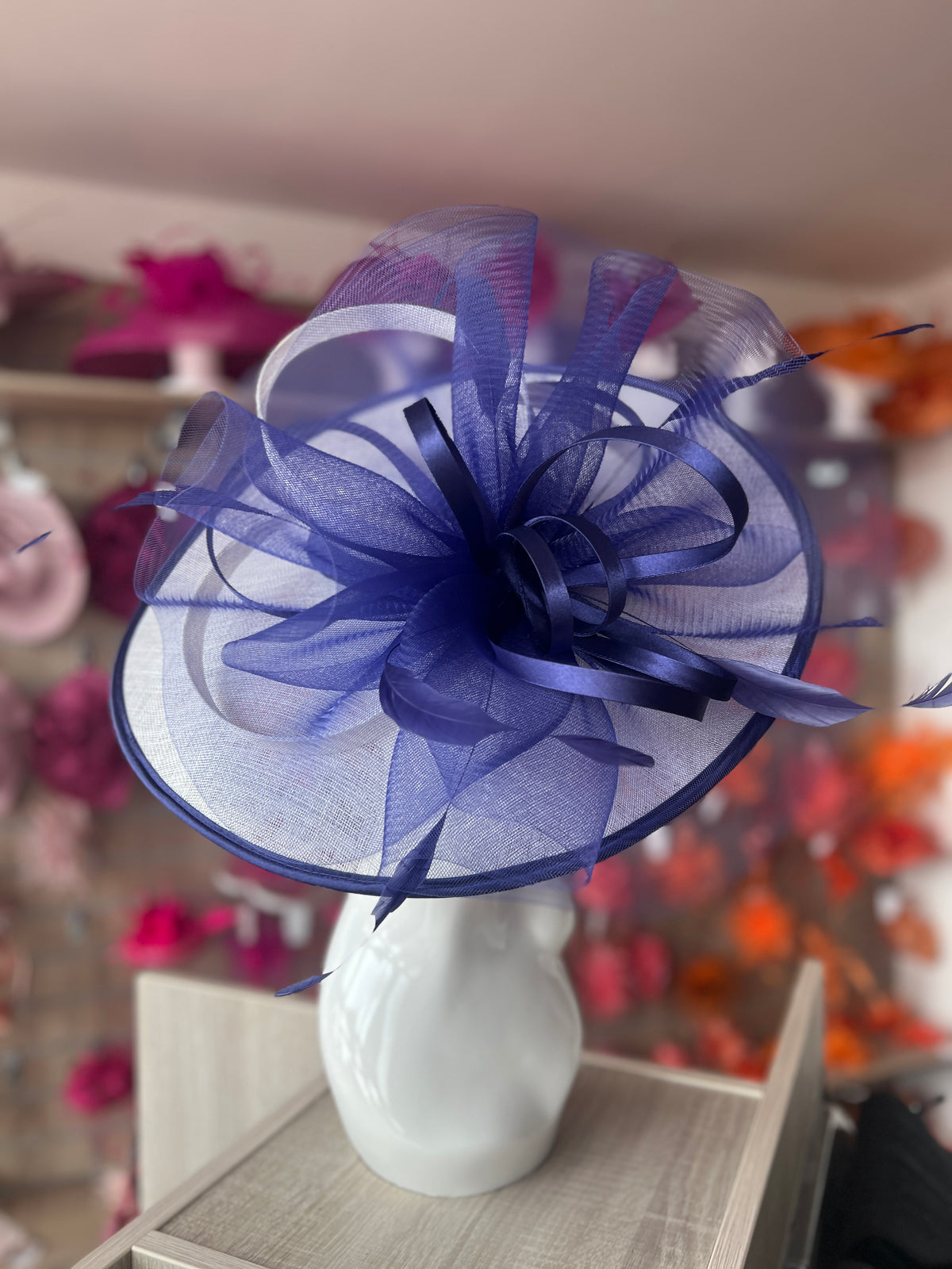 Crinoline &amp; Sinamay Large White &amp; Twilight Hatinator-Fascinators Direct