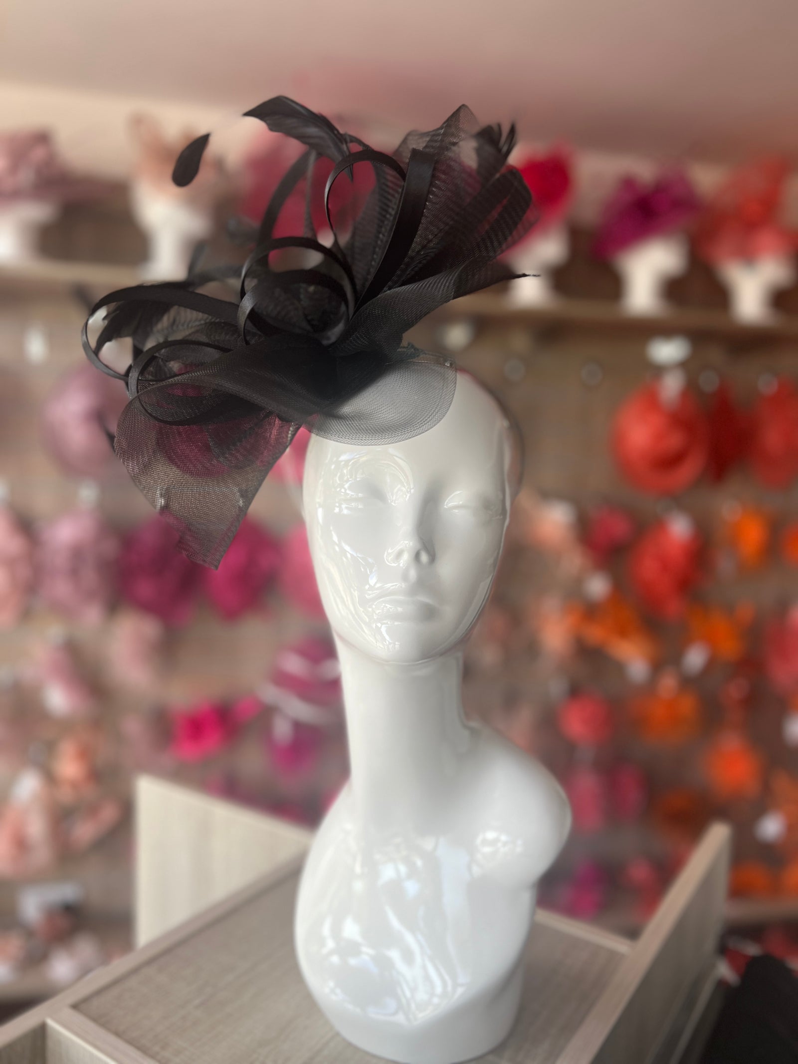 Crinoline Waves Large Black Fascinator-Fascinators Direct