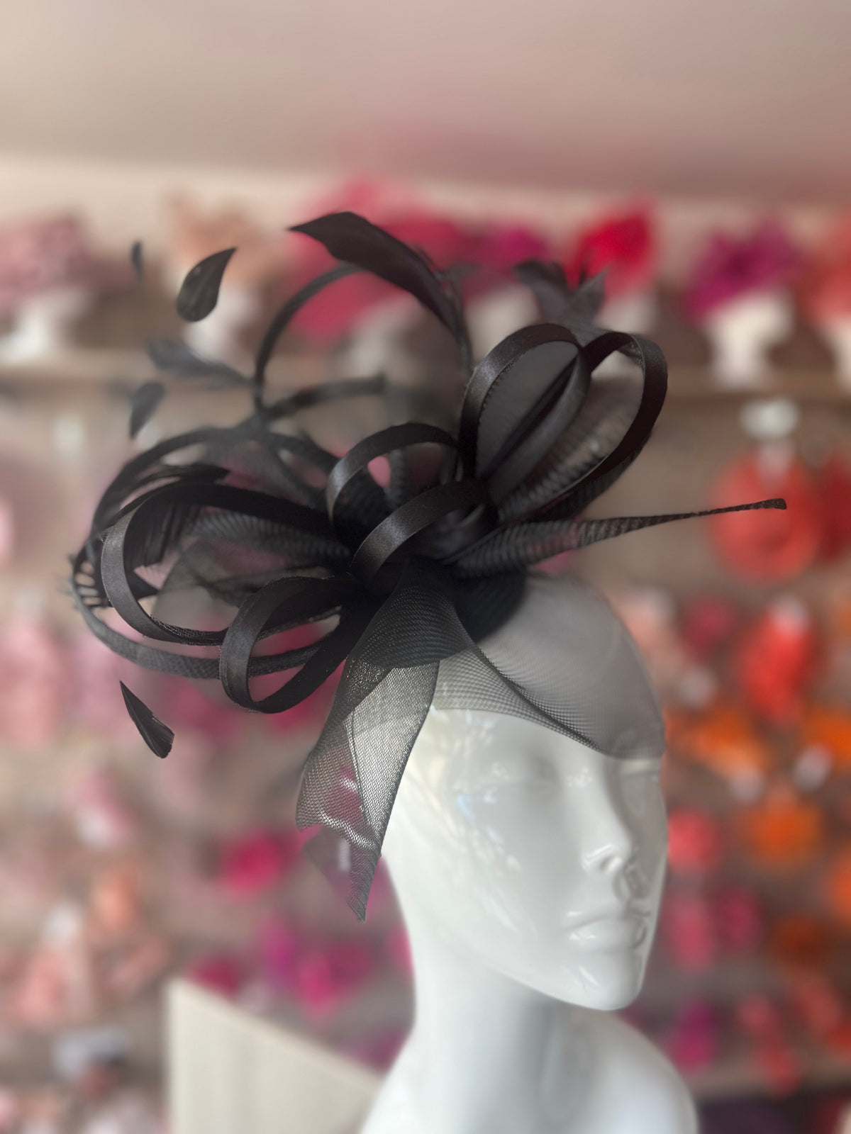 Crinoline Waves Large Black Fascinator-Fascinators Direct