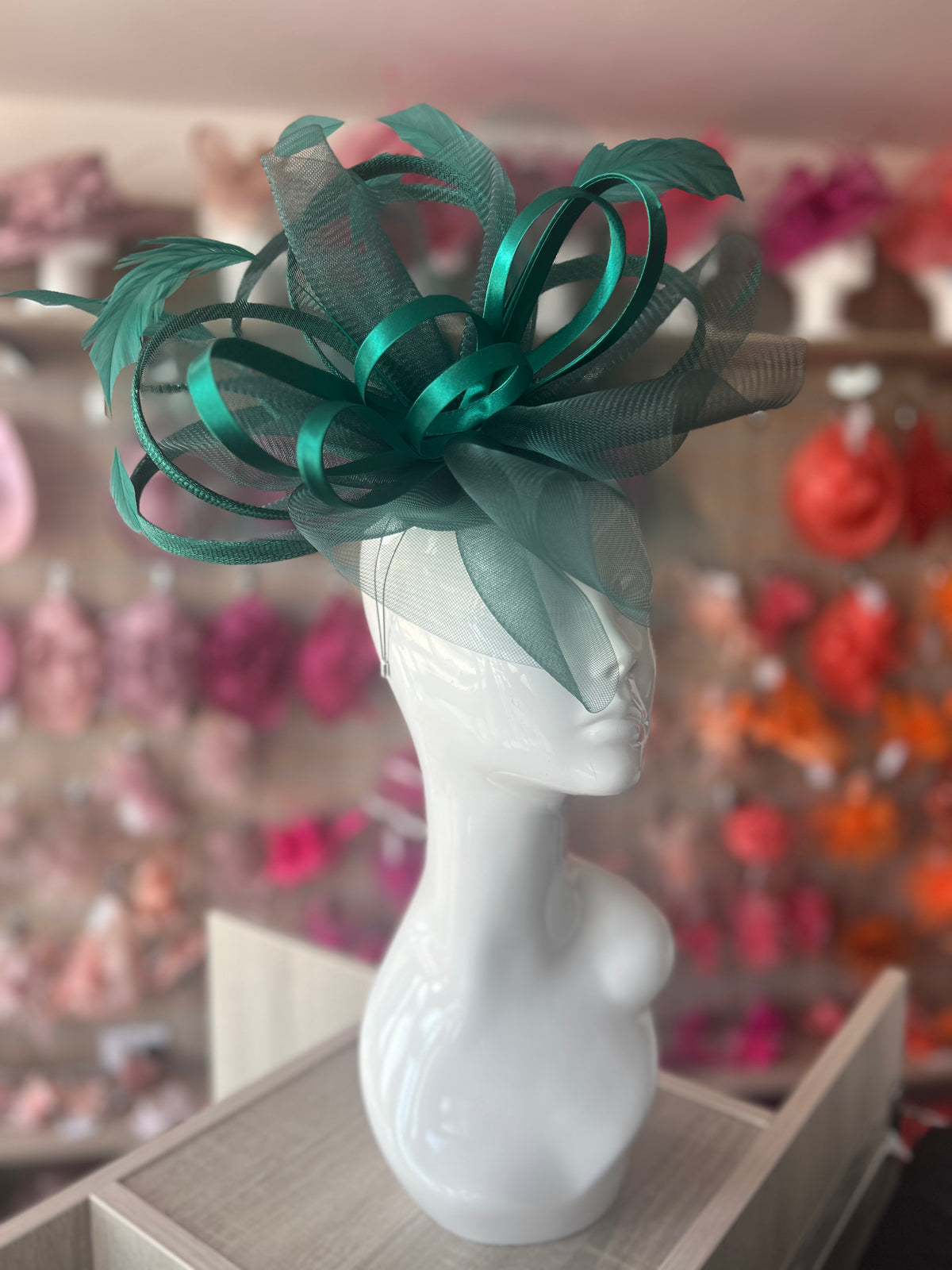 Crinoline Waves Large Emerald Fascinator-Fascinators Direct