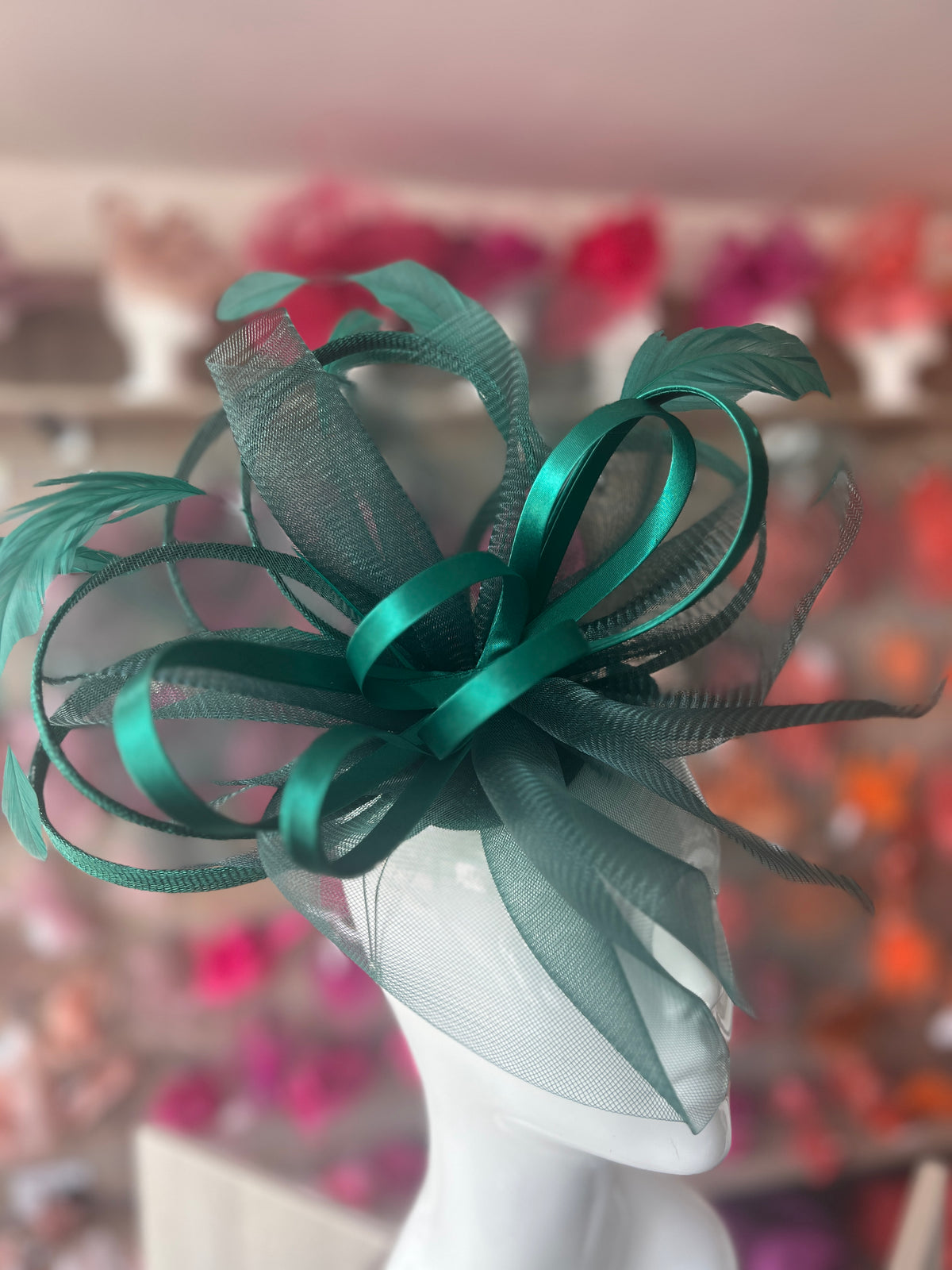 Crinoline Waves Large Emerald Fascinator-Fascinators Direct