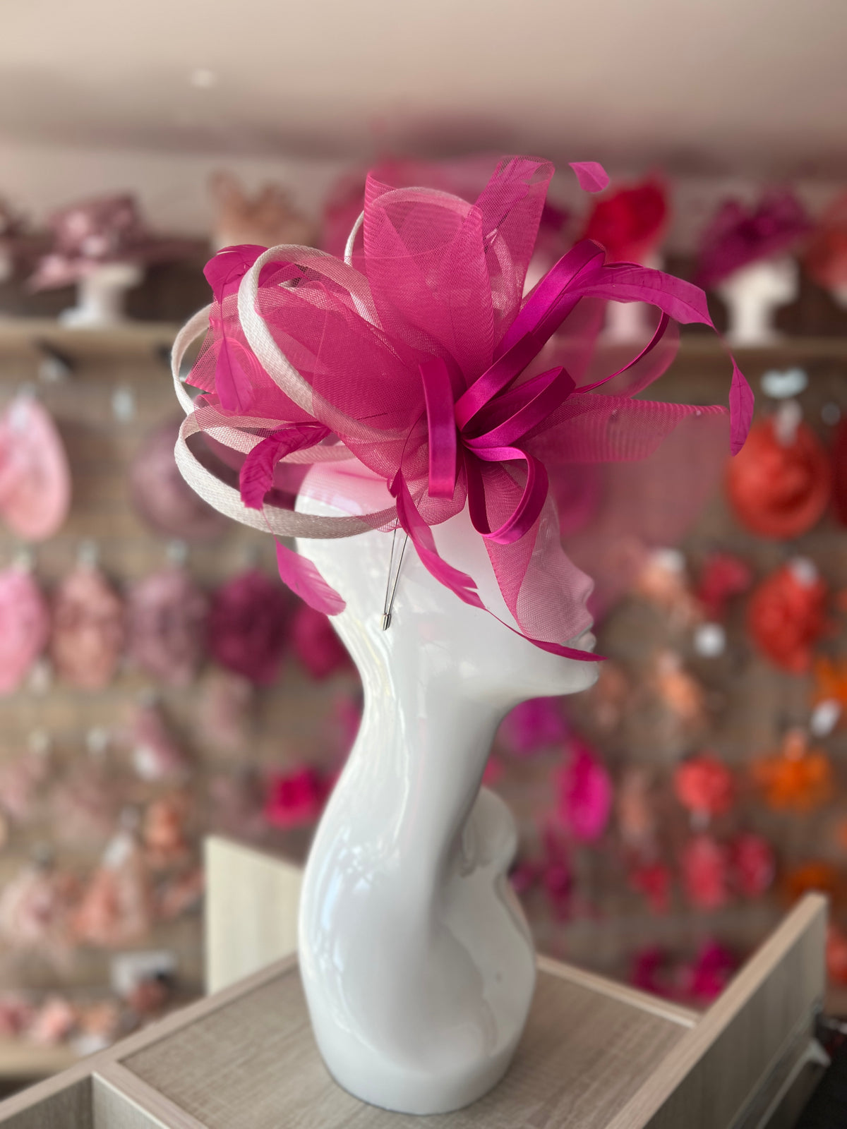 Crinoline Waves Large Fuchsia &amp; White Fascinator-Fascinators Direct