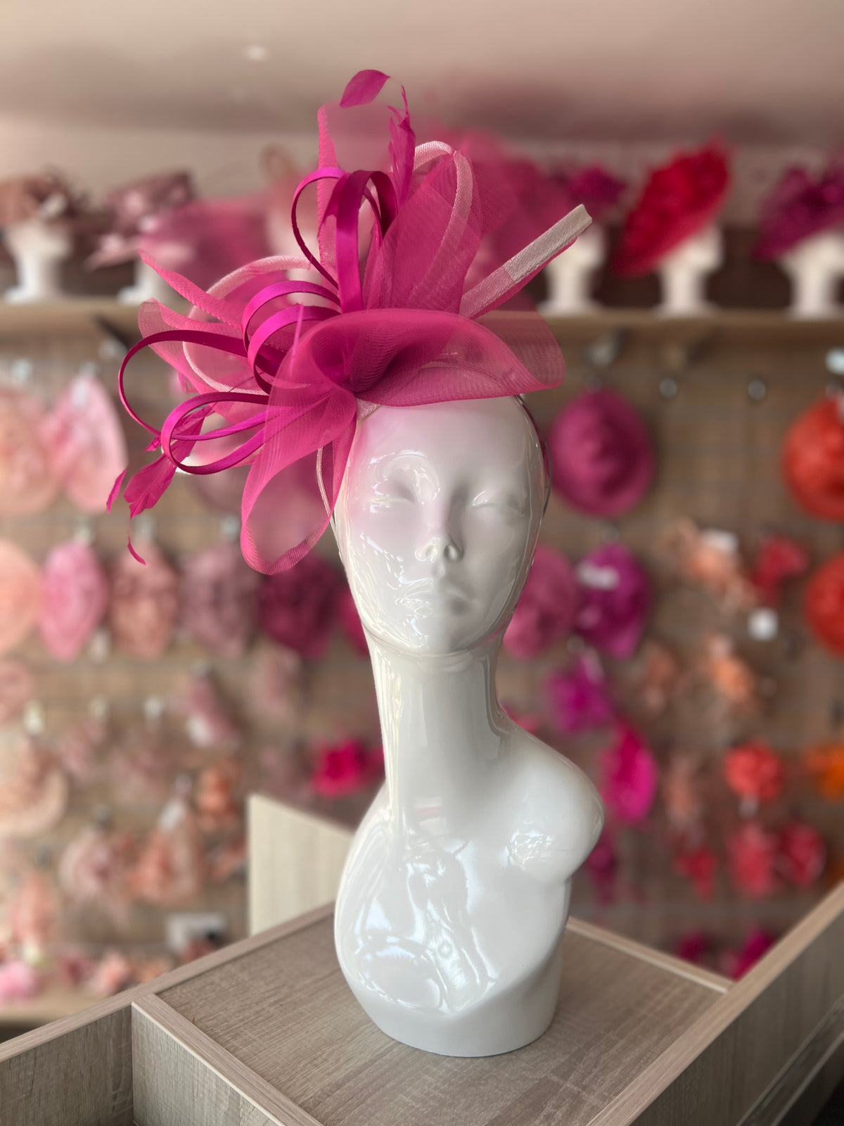 Crinoline Waves Large Fuchsia &amp; White Fascinator-Fascinators Direct