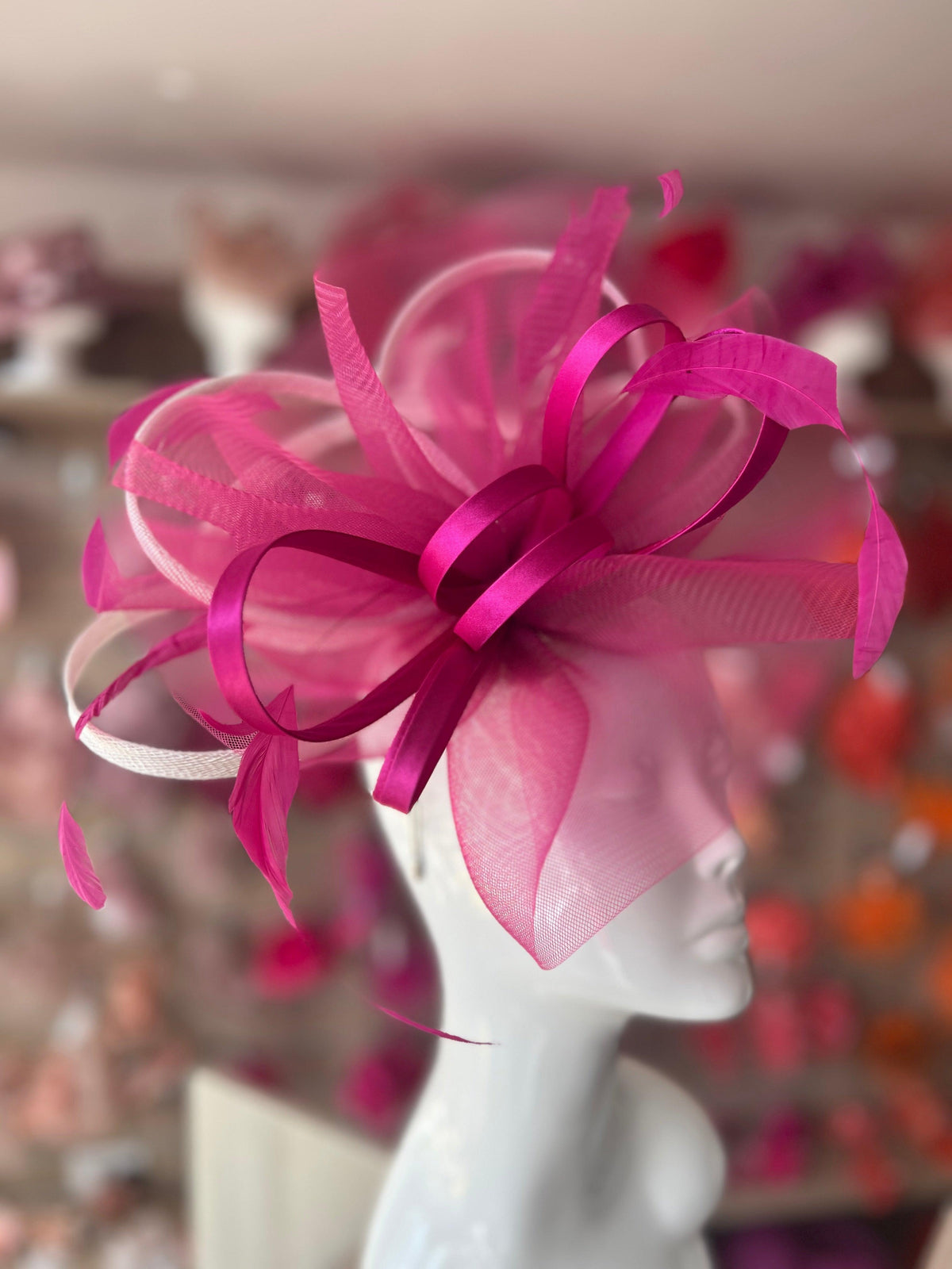 Crinoline Waves Large Fuchsia &amp; White Fascinator-Fascinators Direct