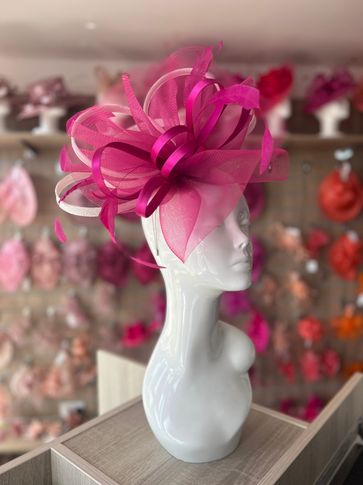 Crinoline Waves Large Fuchsia &amp; White Fascinator-Fascinators Direct