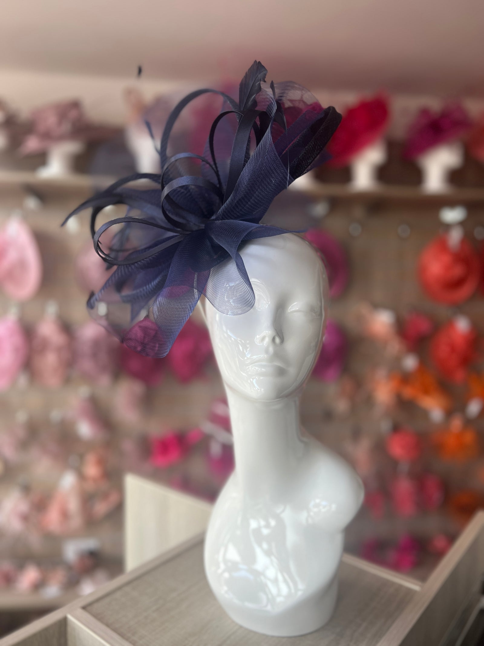Crinoline Waves Large Navy Fascinator-Fascinators Direct