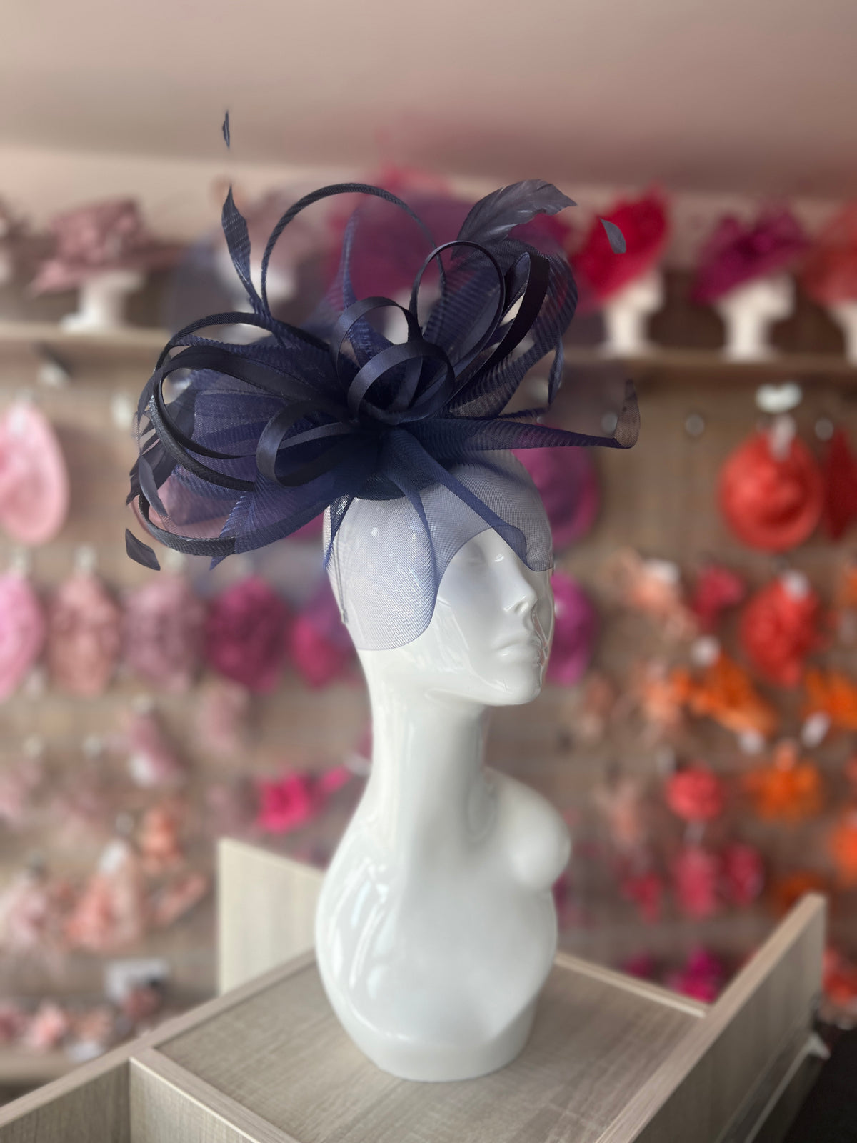 Crinoline Waves Large Navy Fascinator-Fascinators Direct