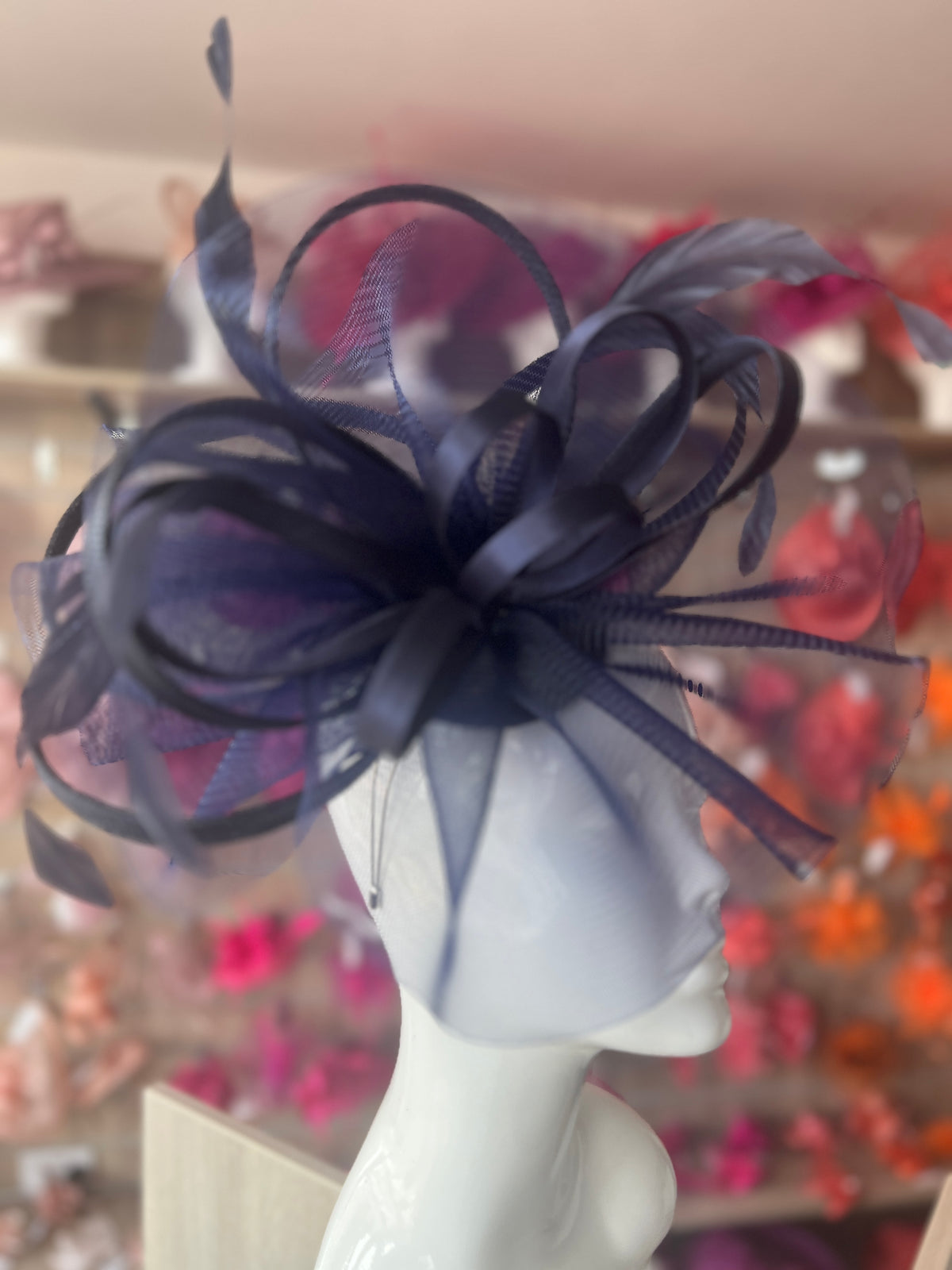 Crinoline Waves Large Navy Fascinator-Fascinators Direct