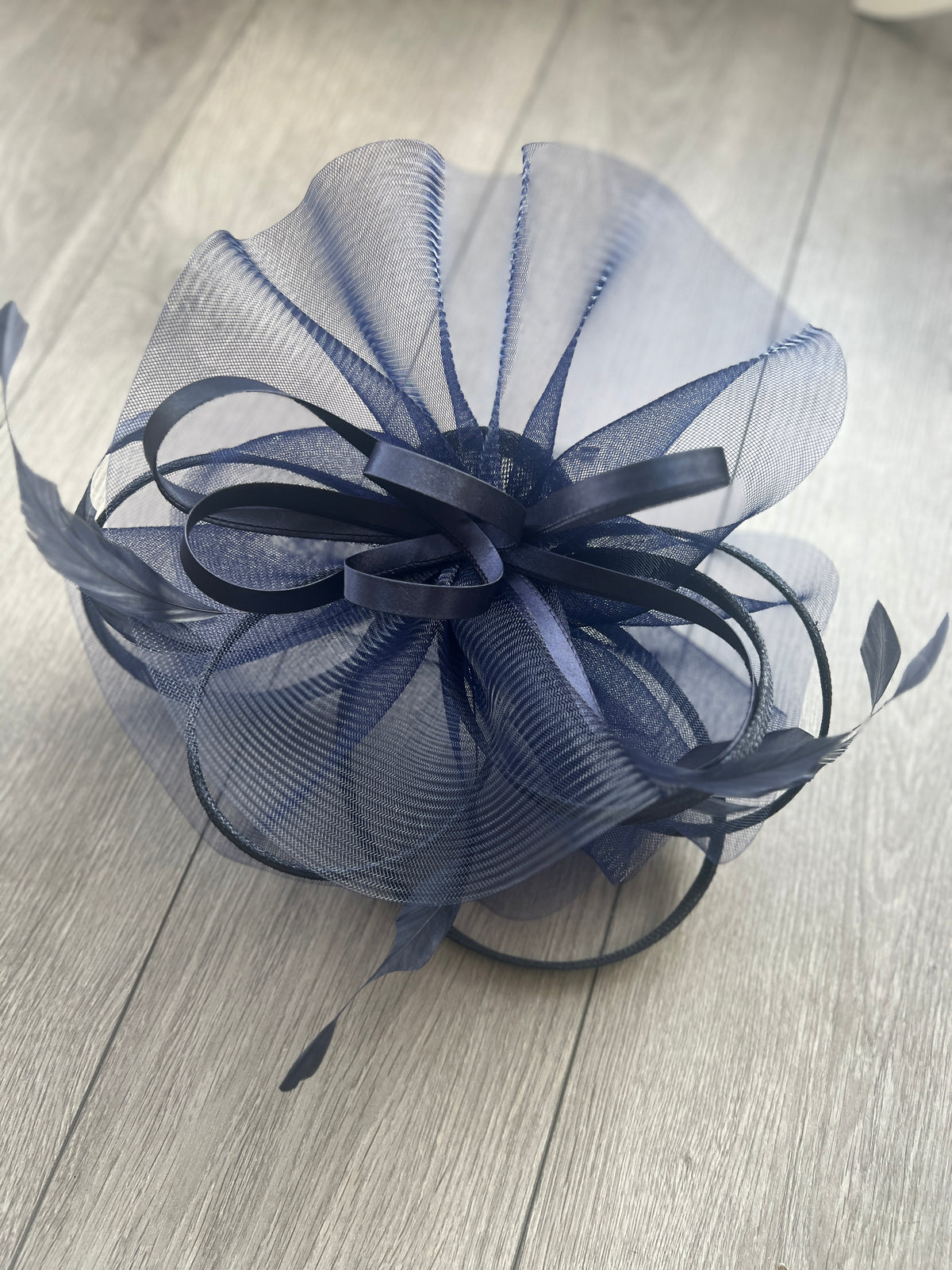 Crinoline Waves Large Navy Fascinator-Fascinators Direct