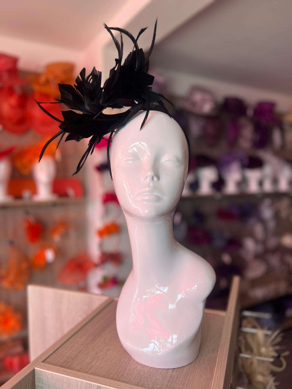 Curled Feather Black Fascinator Hair Clip-Fascinators Direct