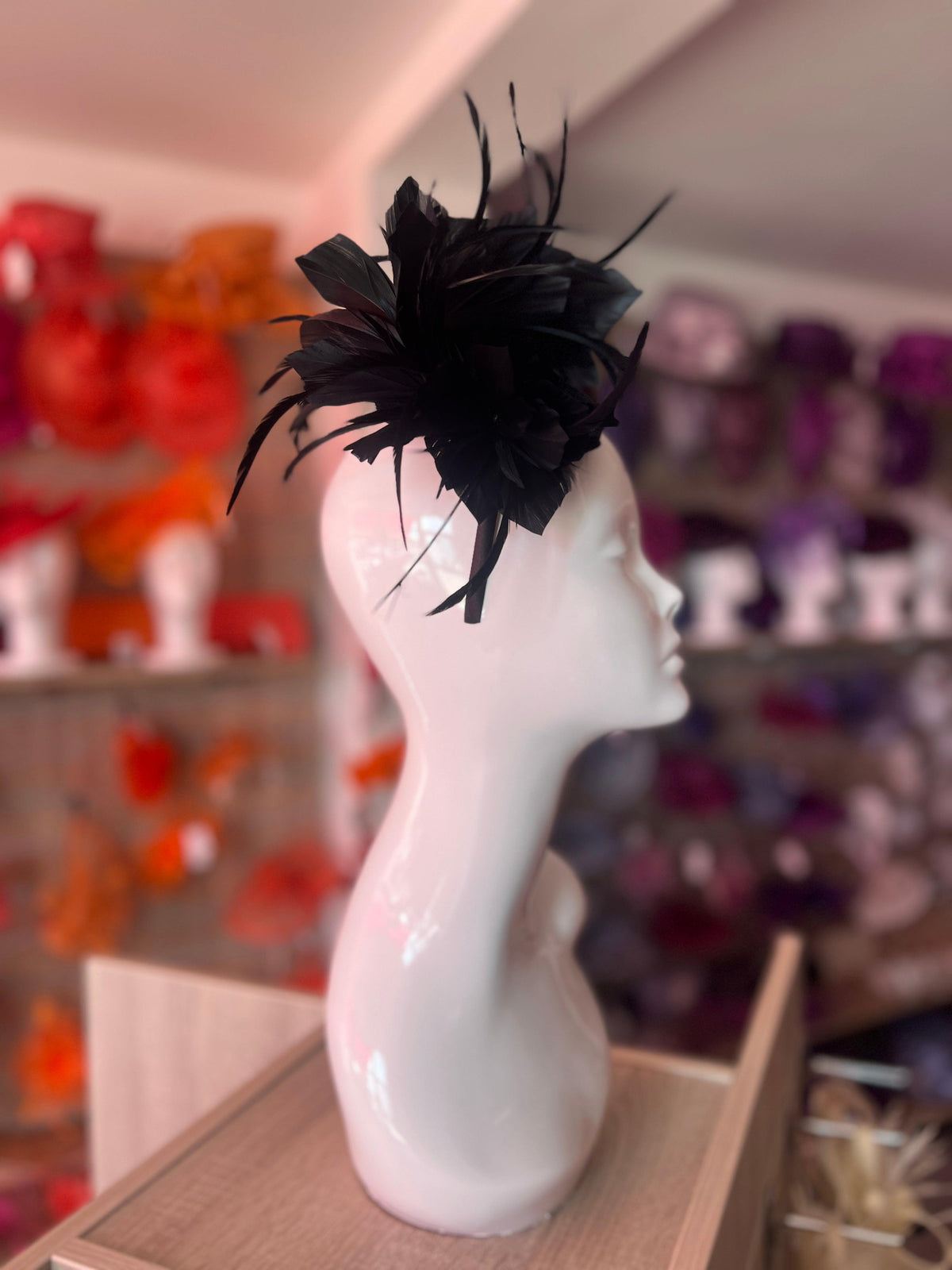 Curled Feather Black Fascinator Hair Clip-Fascinators Direct