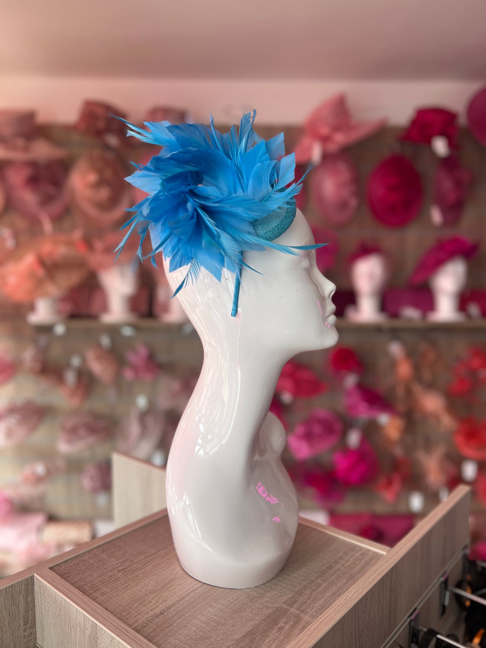 Curled Feather Electric Blue Fascinator Hair Clip-Fascinators Direct