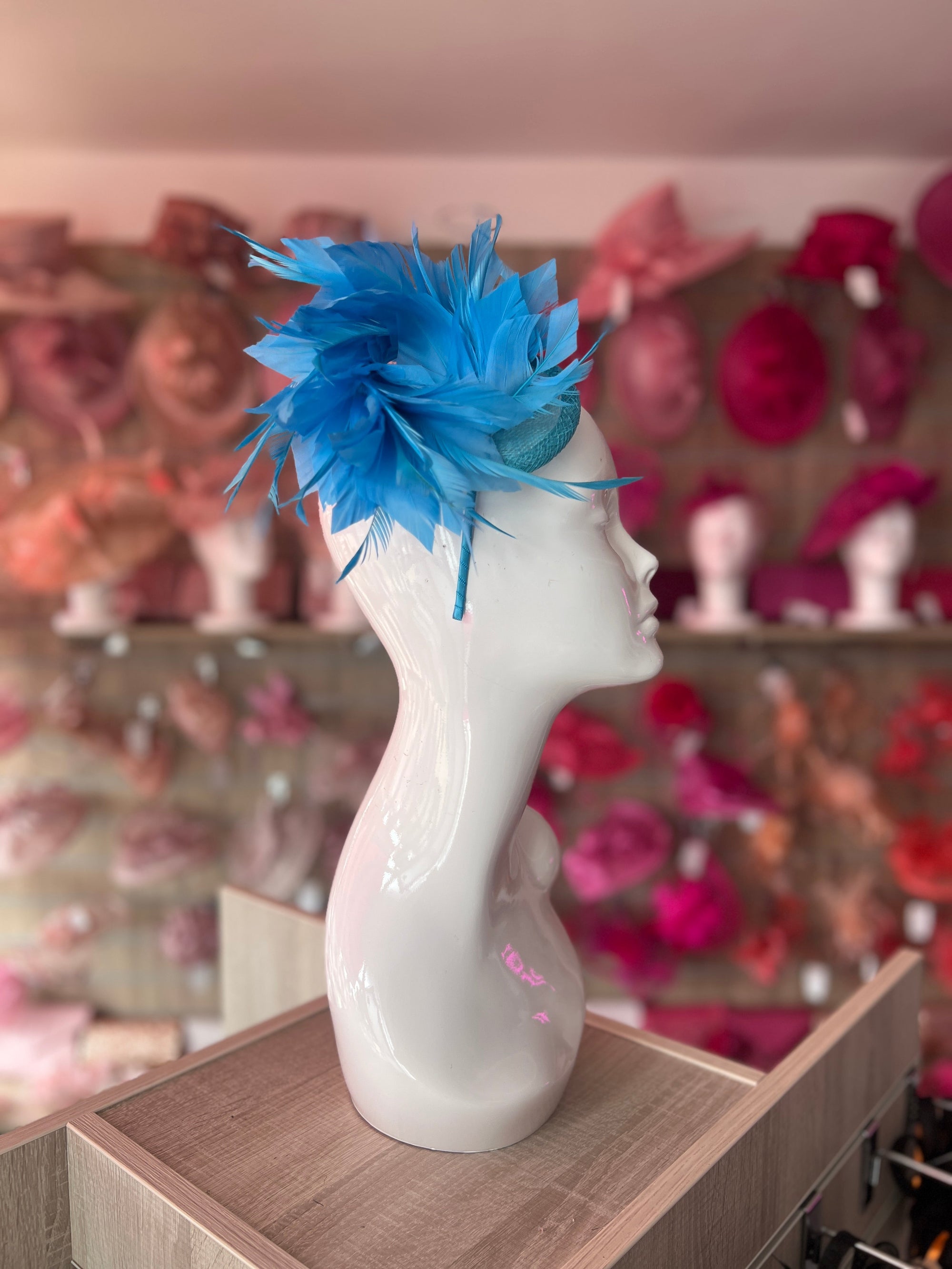 Curled Feather Electric Blue Fascinator Hair Clip-Fascinators Direct