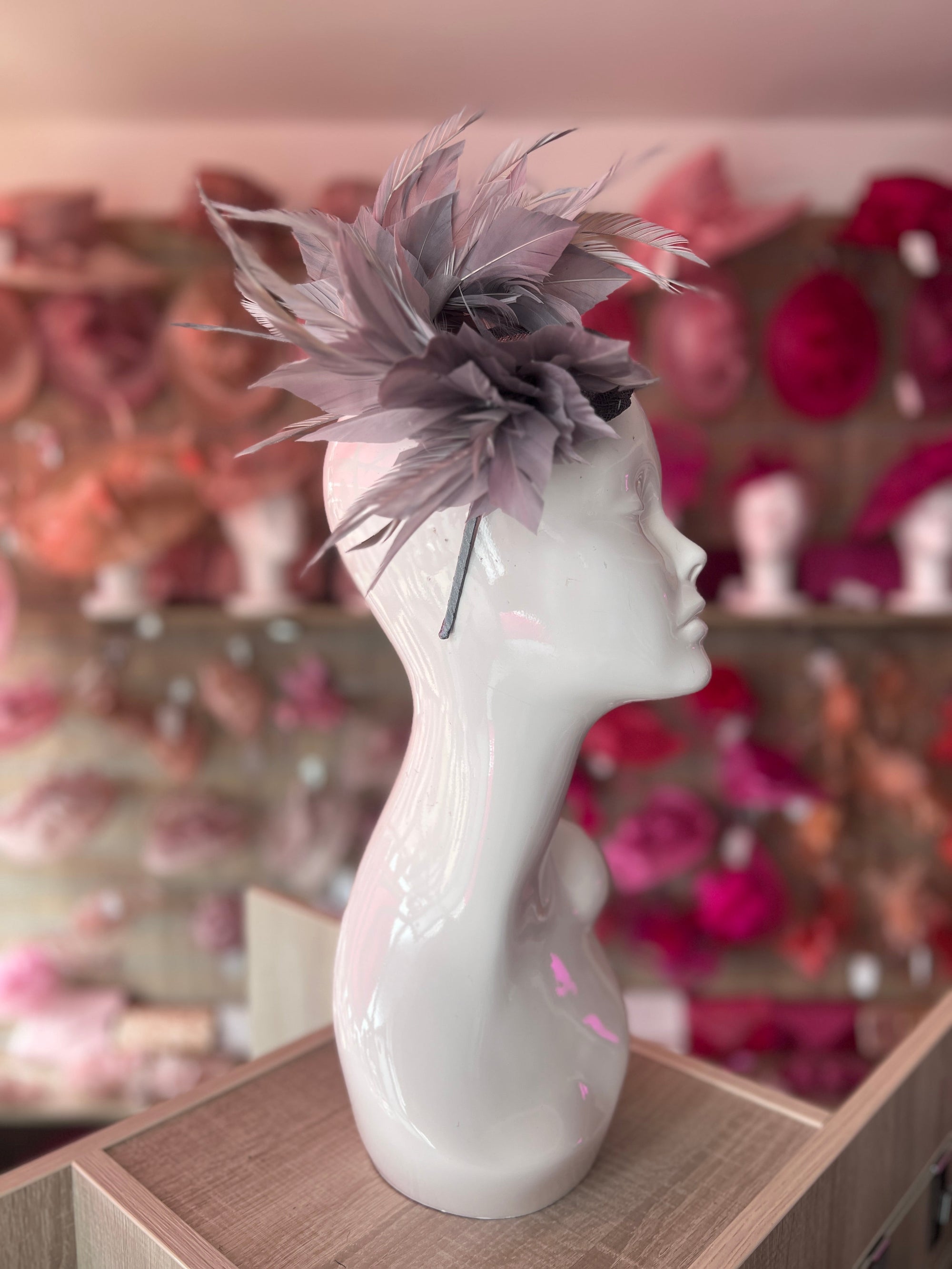 Curled Feather Grey Fascinator Hair Clip-Fascinators Direct