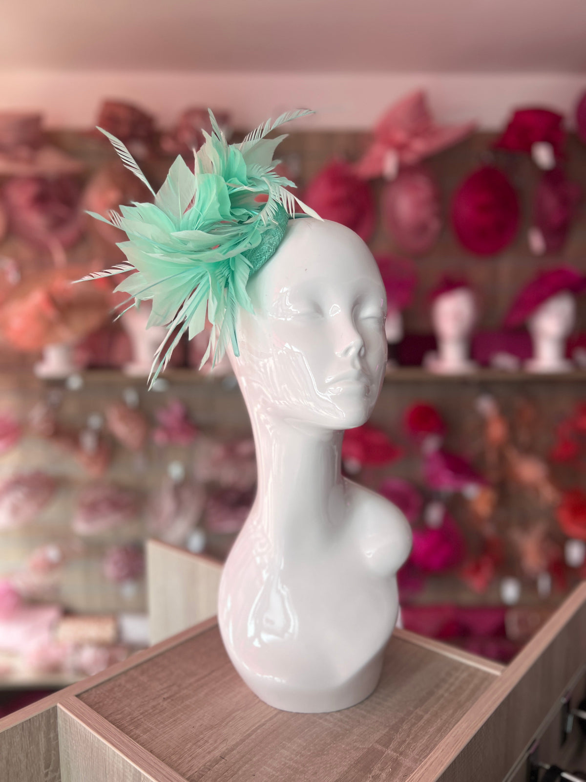 Curled Feather Light Green Fascinator Hair Clip-Fascinators Direct