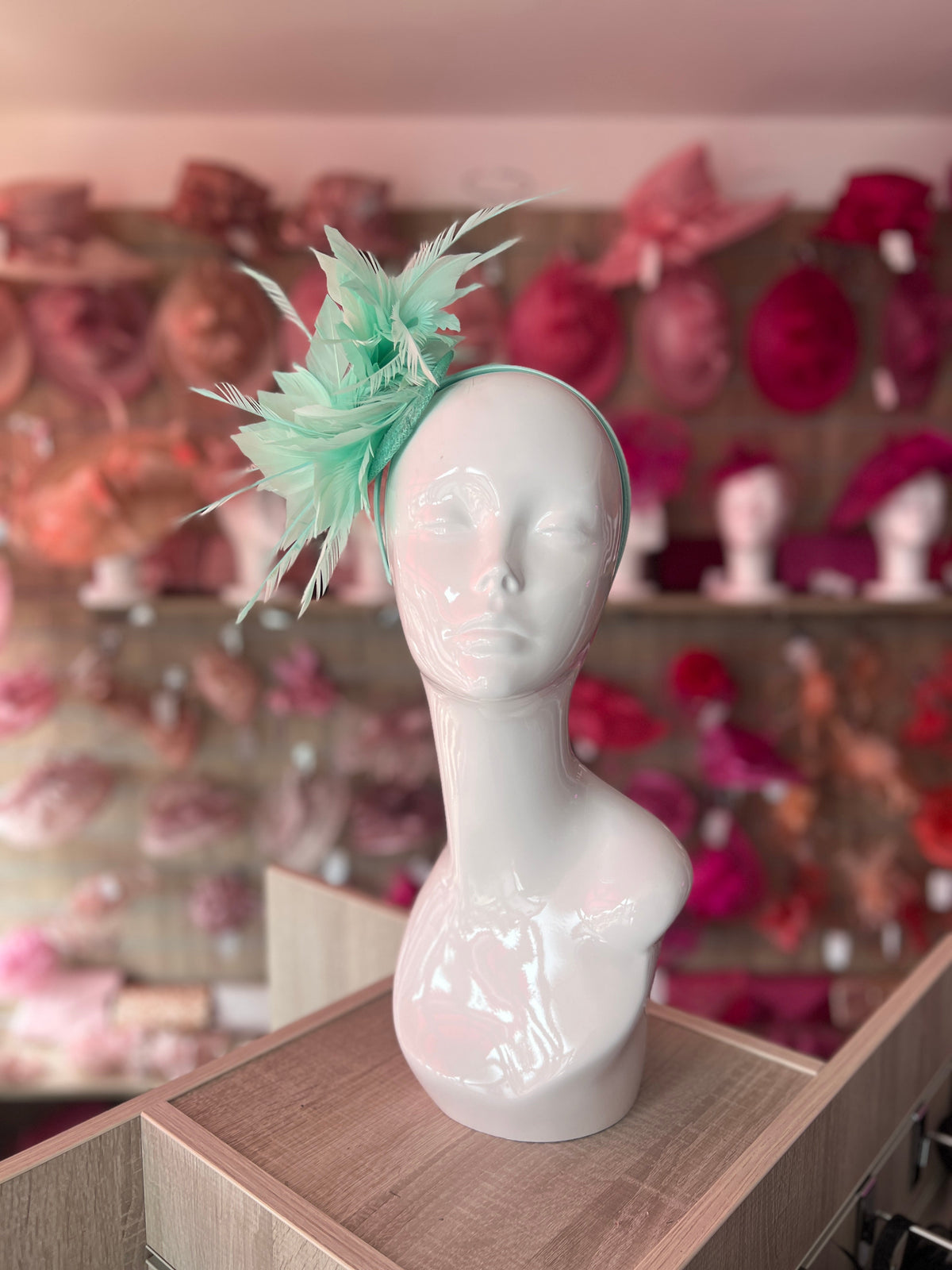 Curled Feather Light Green Fascinator Hair Clip-Fascinators Direct