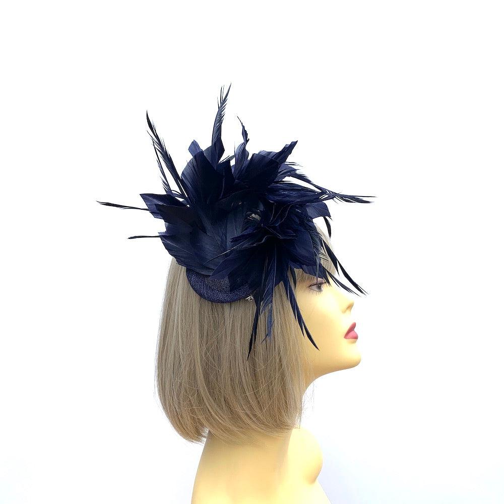 Curled Feather Navy Fascinator Navy Feather Hair Clip