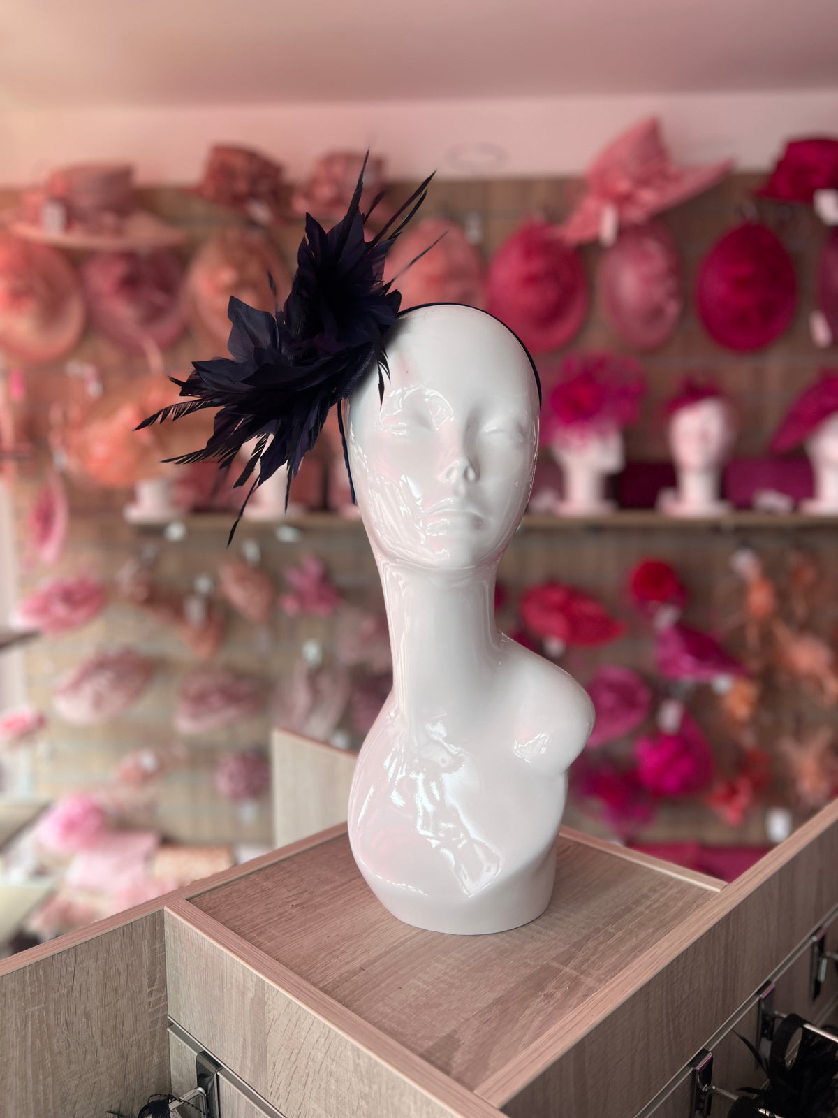 Curled Feather Navy Fascinator Hair Clip-Fascinators Direct