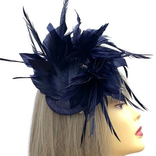 Curled Feather Navy Fascinator Navy Feather Hair Clip