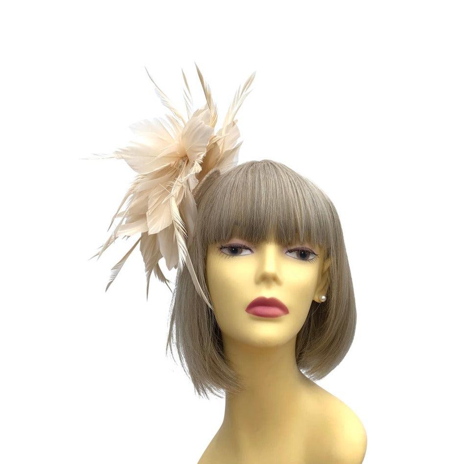 Curled Feather Nude Fascinator Hair Clip-Fascinators Direct