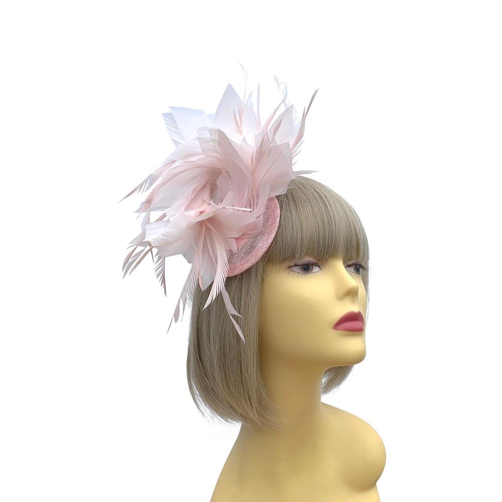 Curled Feather Pale Pink Fascinator Hair Clip-Fascinators Direct