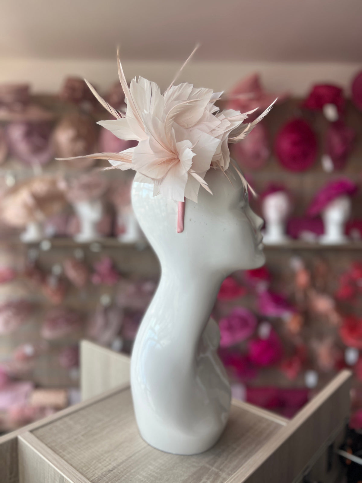 Curled Feather Pale Pink Fascinator Hair Clip-Fascinators Direct