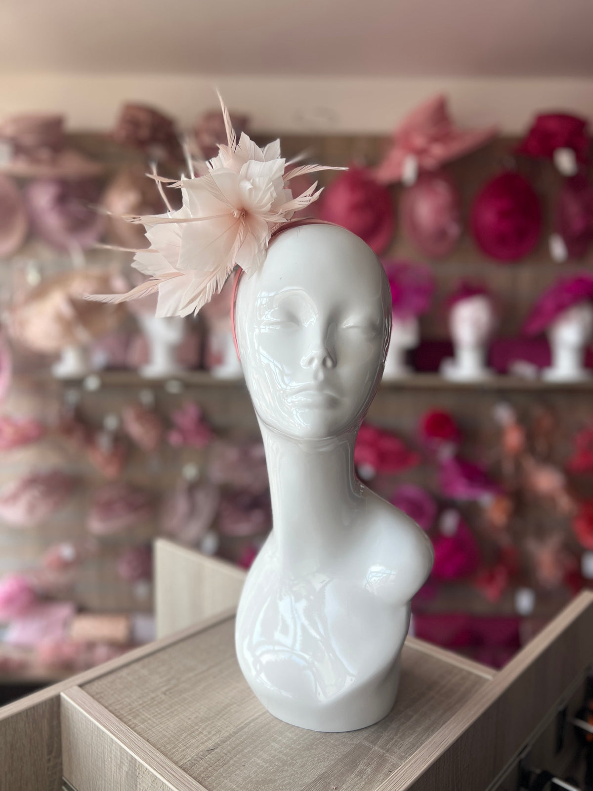 Curled Feather Pale Pink Fascinator Hair Clip-Fascinators Direct