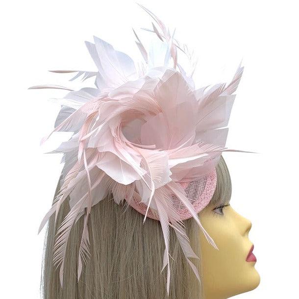 Curled Feather Pale Pink Fascinator Hair Clip