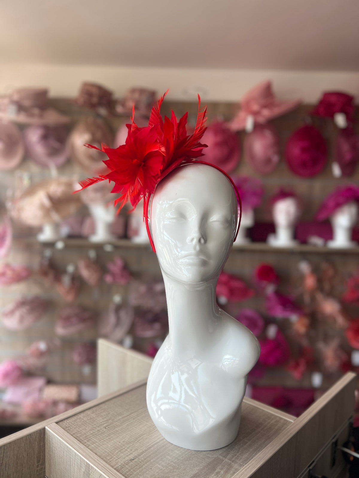 Curled Feather Red Fascinator Hair Clip-Fascinators Direct