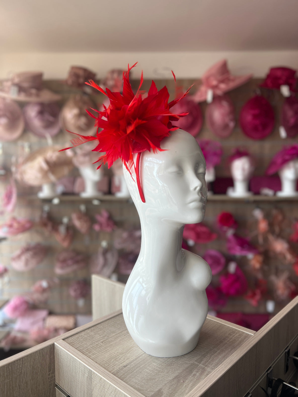 Curled Feather Red Fascinator Hair Clip-Fascinators Direct