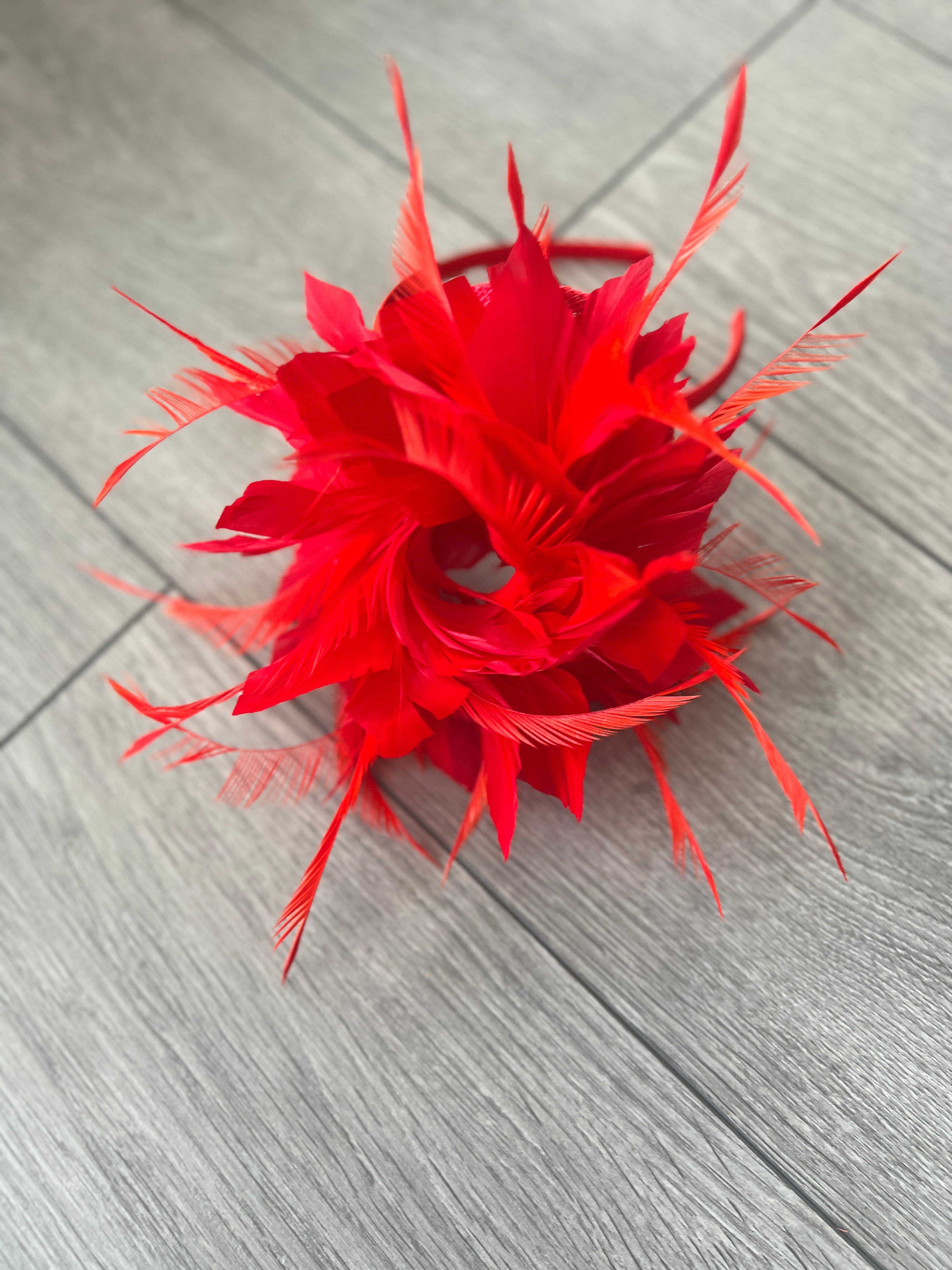 Curled Feather Red Fascinator Hair Clip / Red Feather Hair Clip
