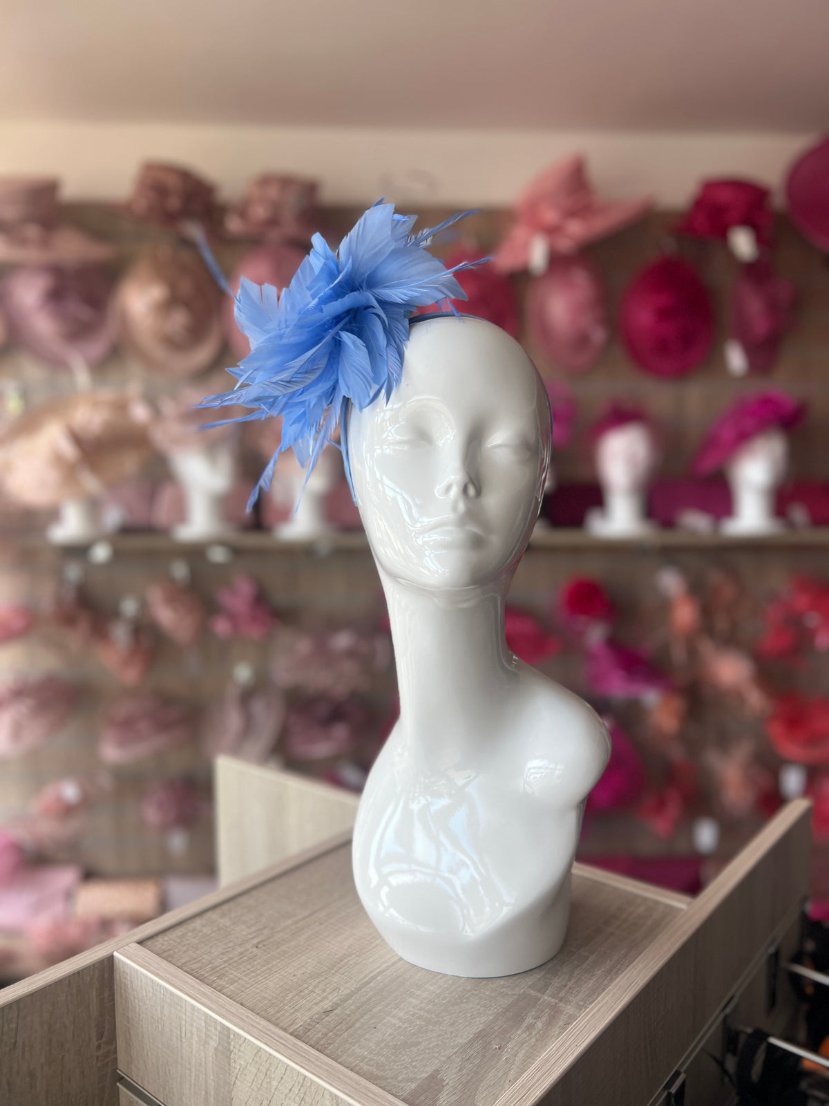 Curled Feather Sky Blue Fascinator Hair Clip-Fascinators Direct