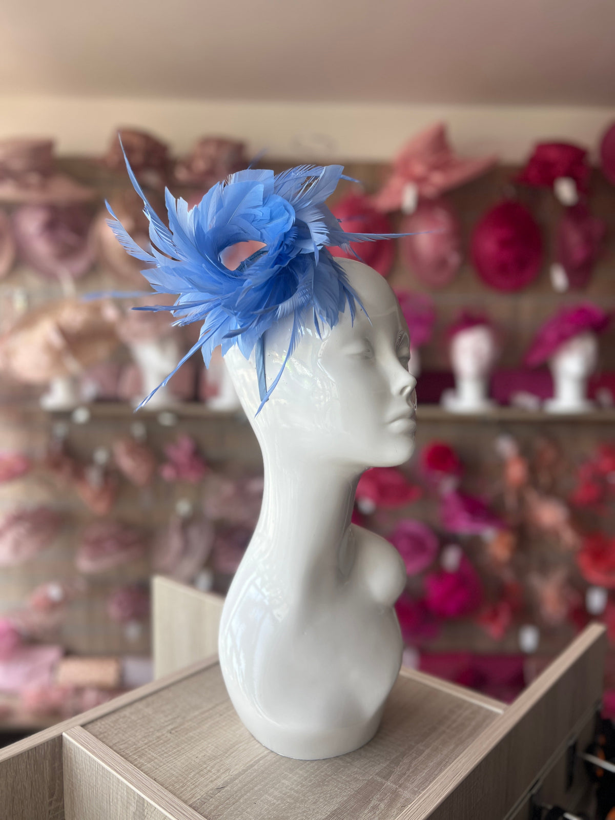 Curled Feather Sky Blue Fascinator Hair Clip-Fascinators Direct