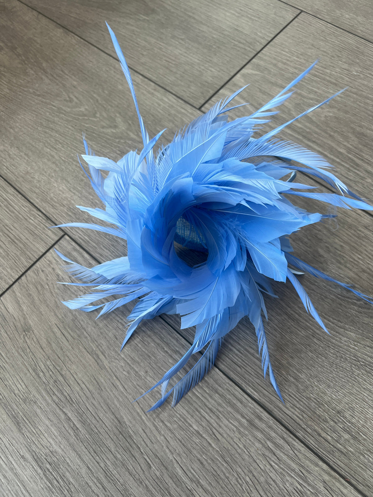 Curled Feather Sky Blue Fascinator Hair Clip-Fascinators Direct