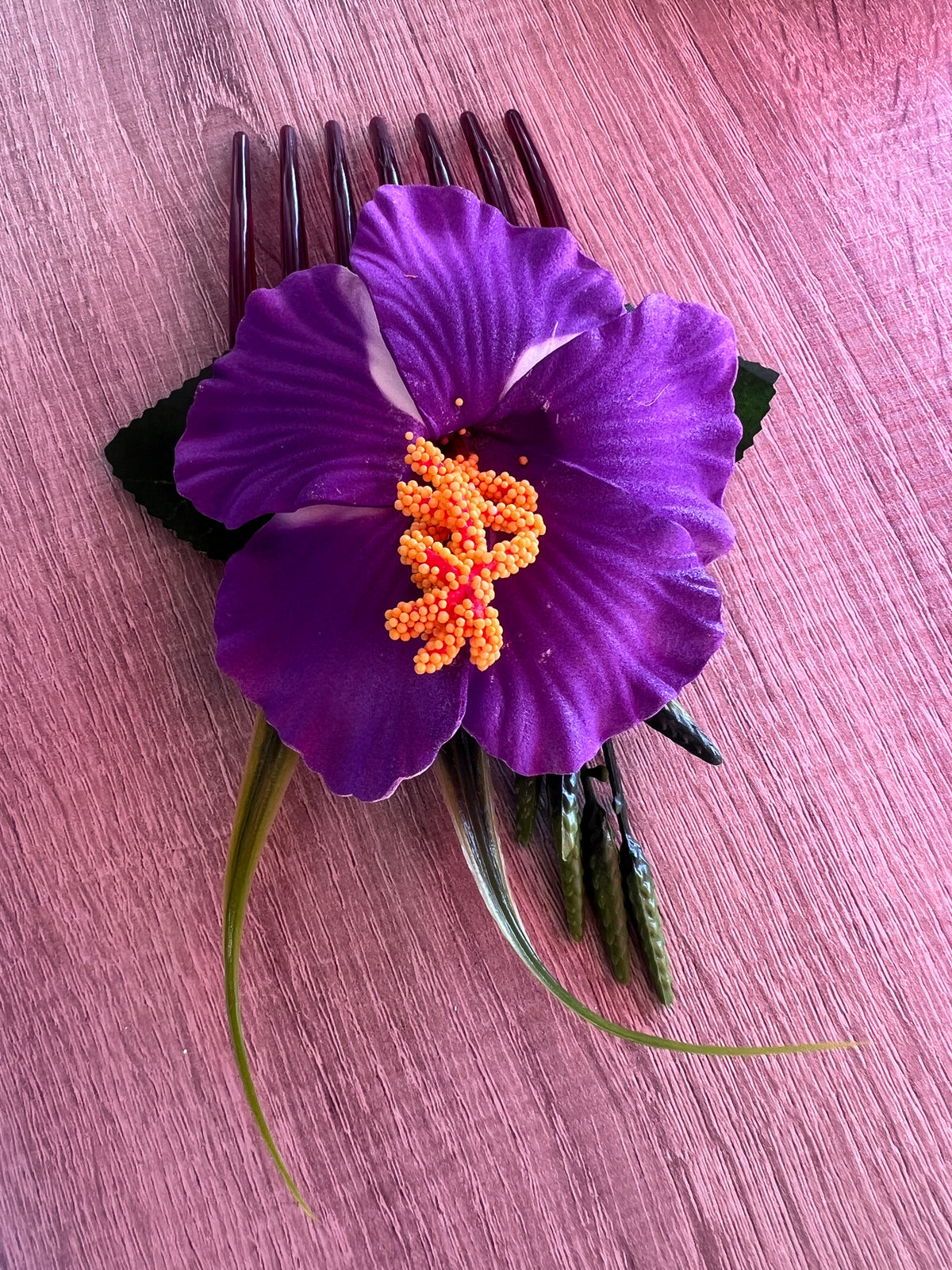 Purple Hawaiian Hair Flower Comb