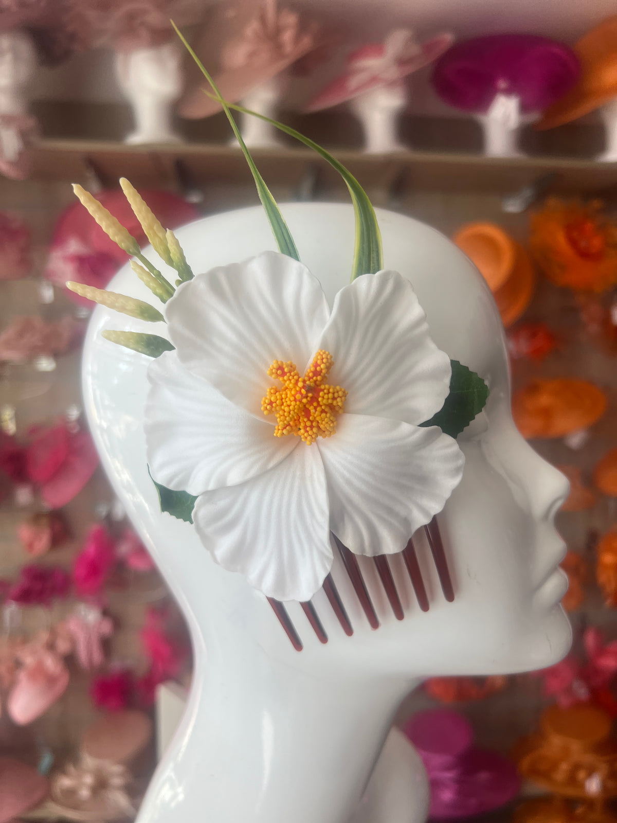 White Hawaiian Hair Flower Comb