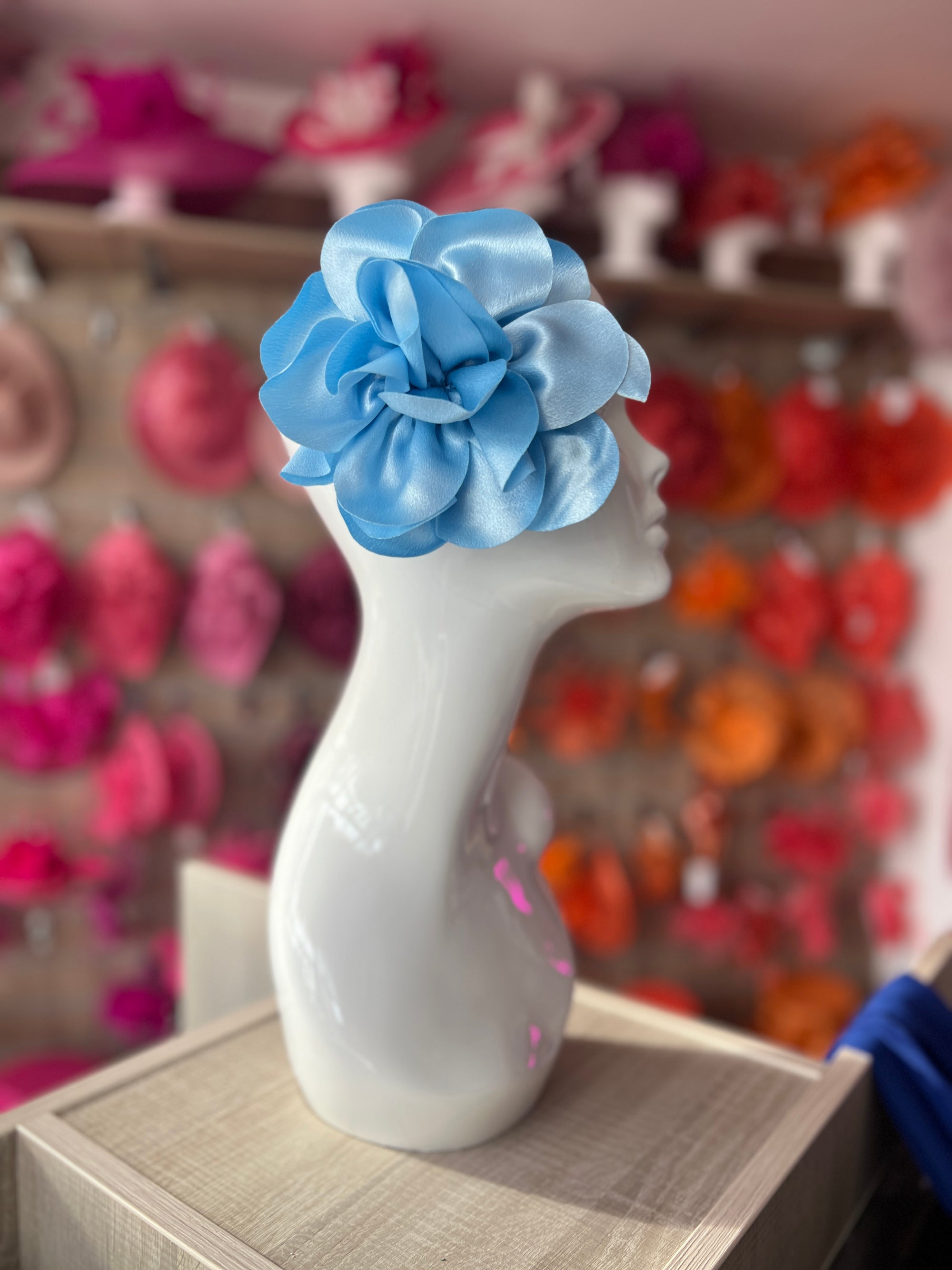 Pale Blue Large Satin Rose Flower Fascinator