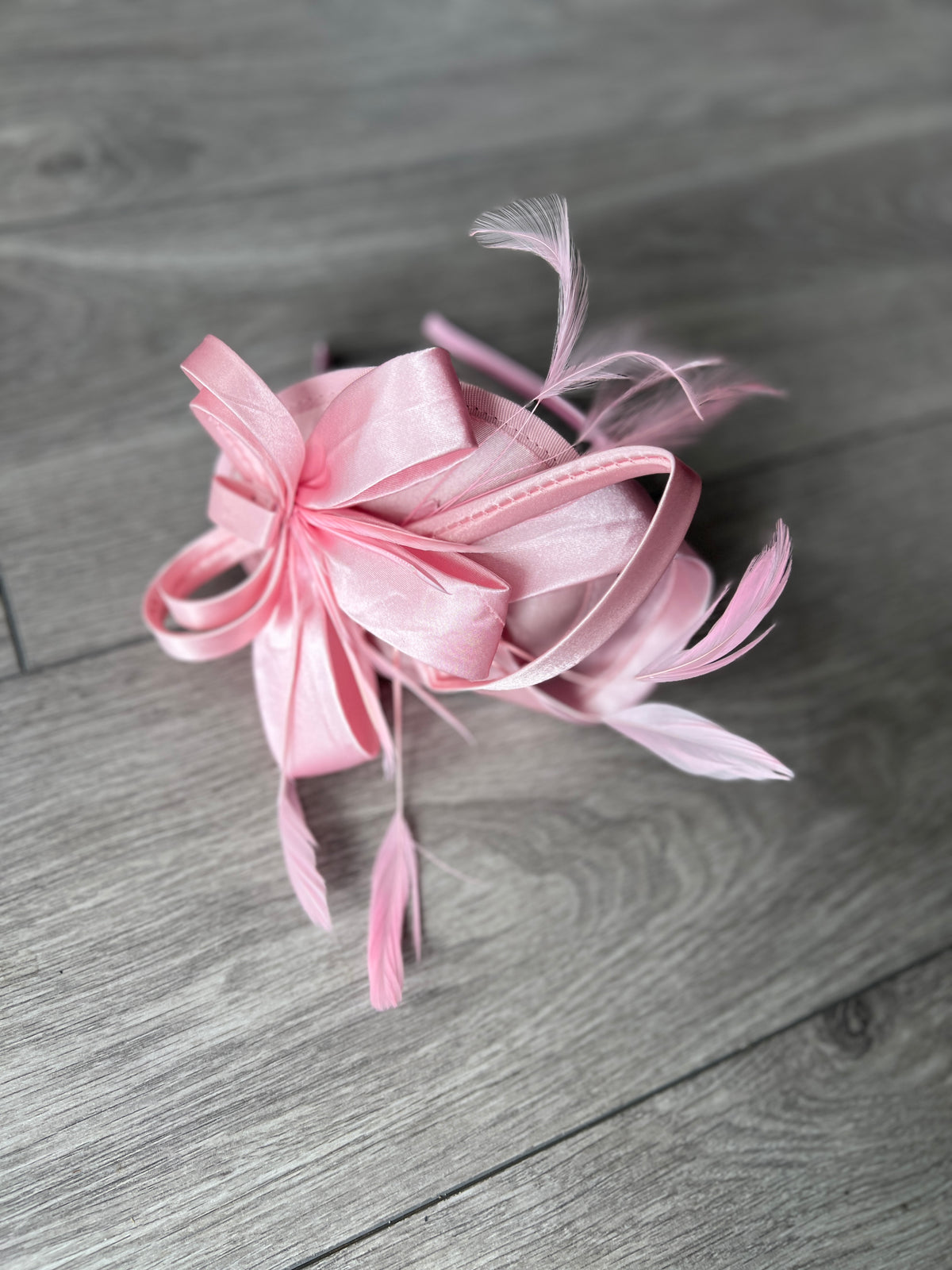 Baby Pink Fascinator Headband With Looped Satin &amp; Feathers