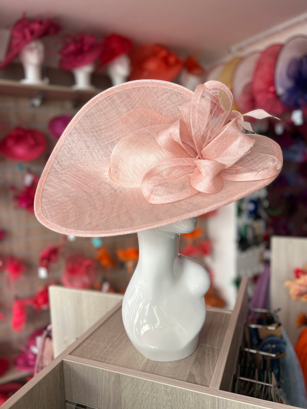 Deluxe Large Blush Hatinator with Split Brim &amp; Feathers (Copy)