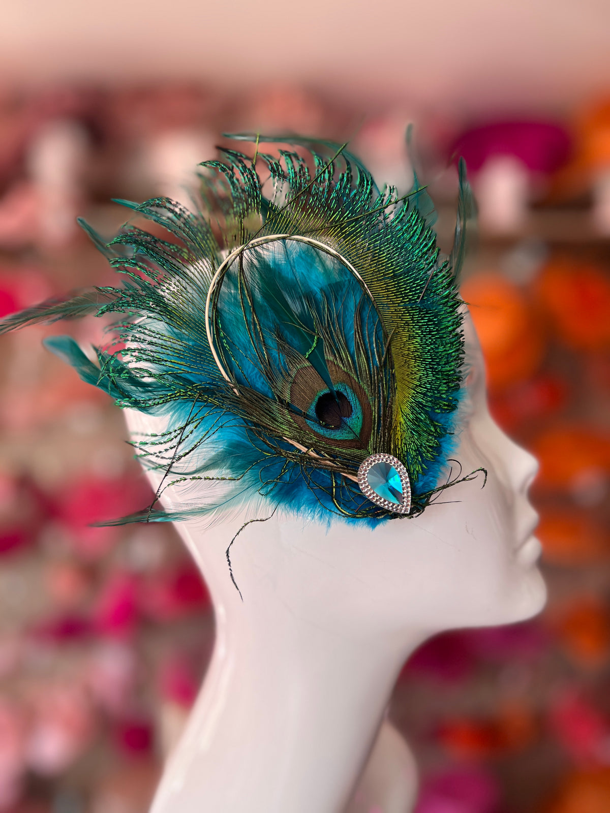 Vintage Blue Peacock Feather Fascinator on Hair Clip