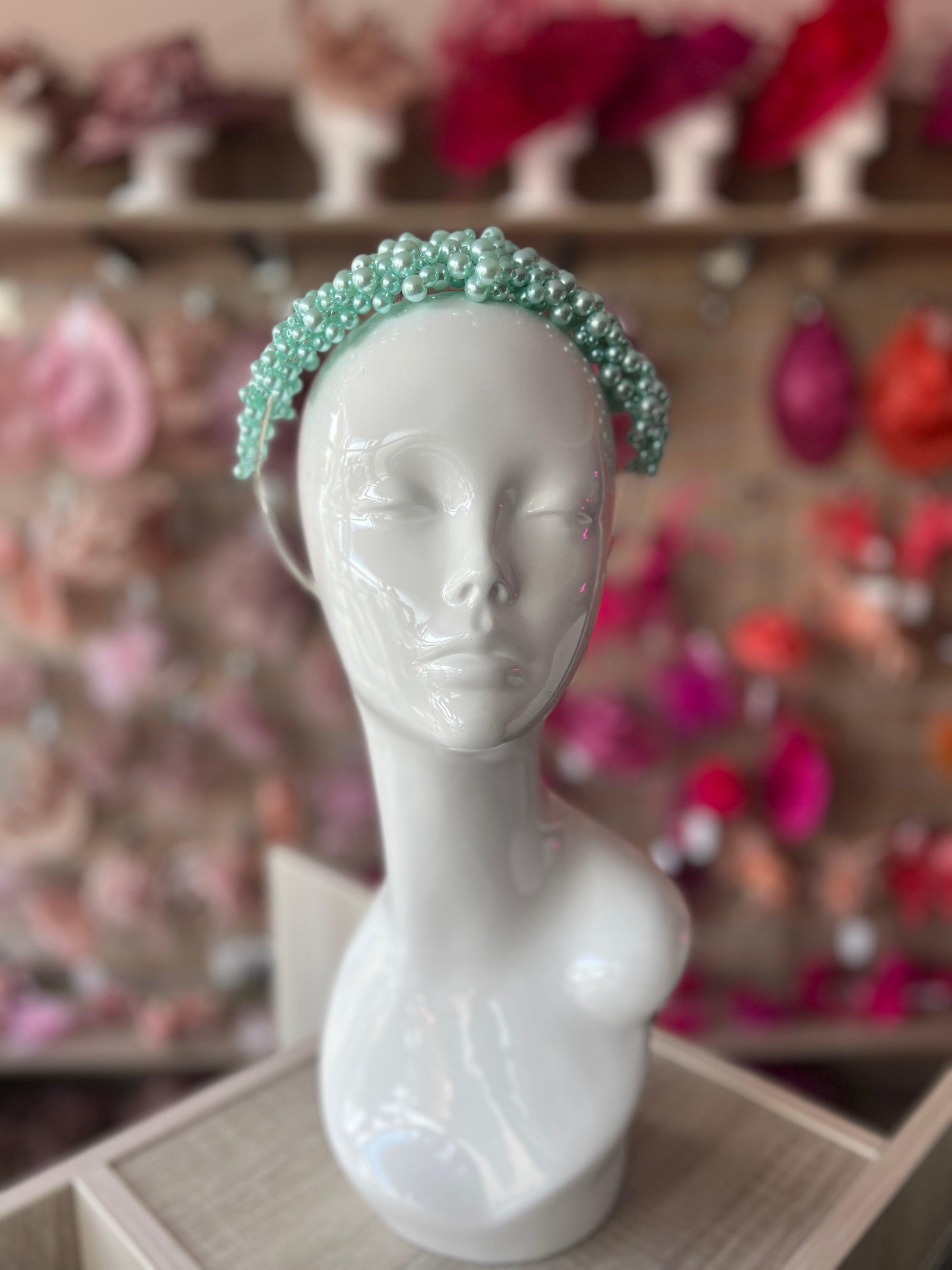Aqua Blue Pearl Headband Fascinator