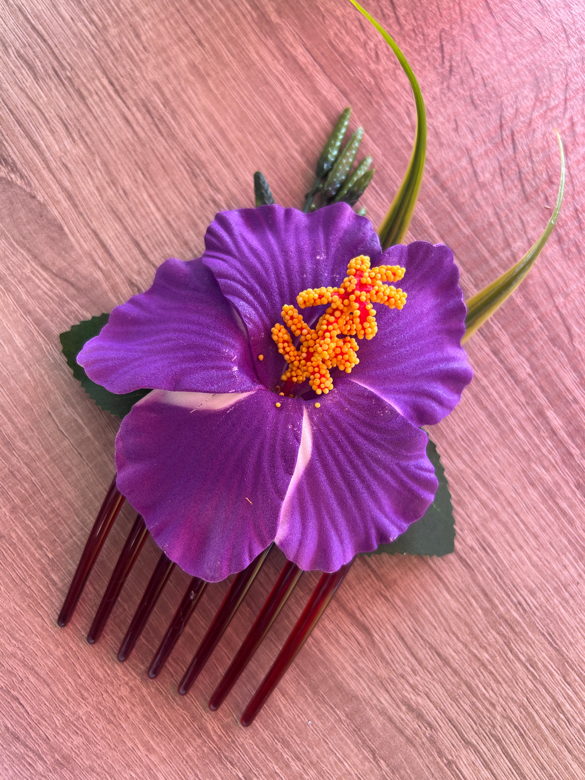 Purple Hawaiian Hair Flower Comb