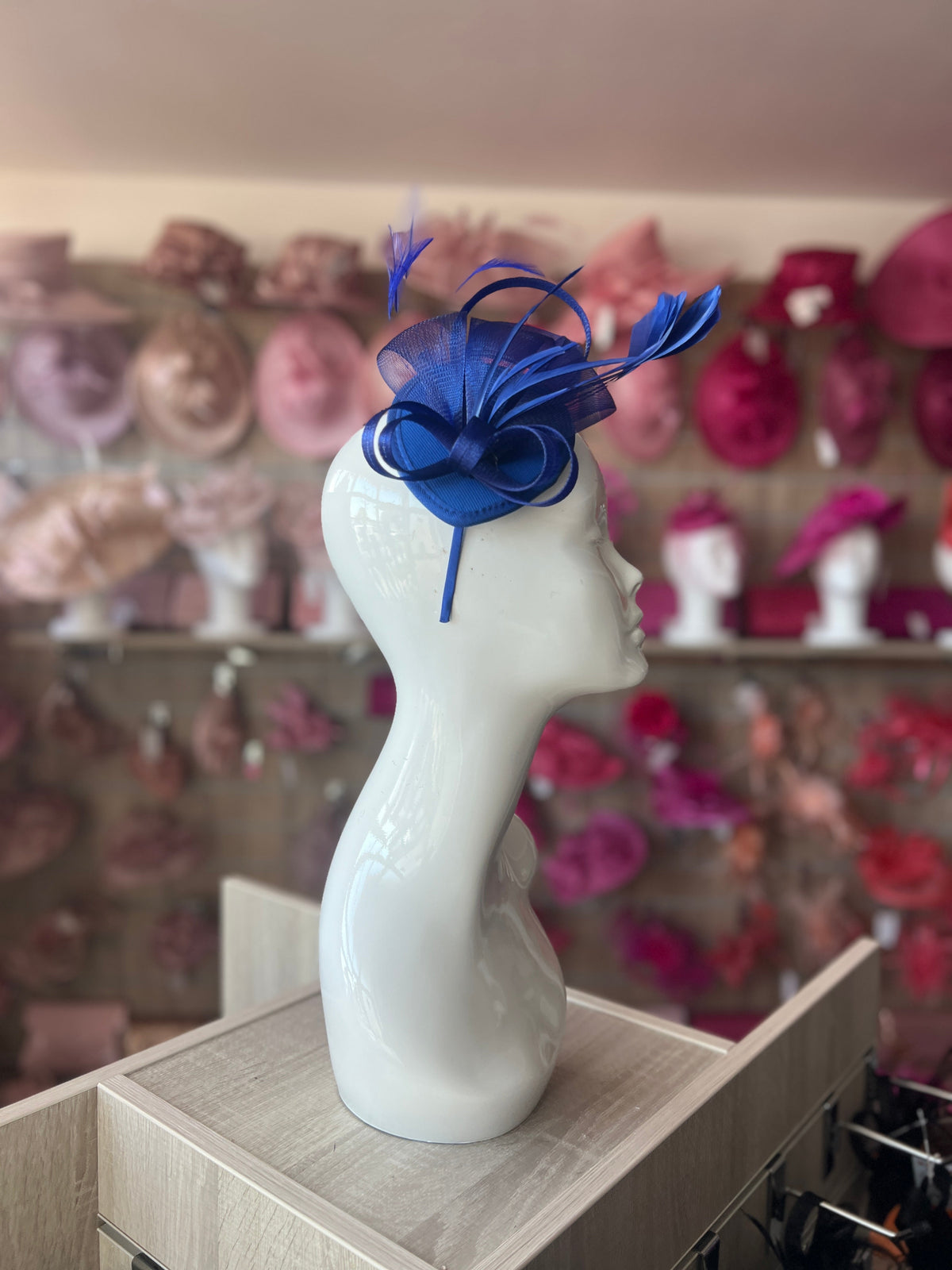 DARK BLUE FASCINATOR HEADBAND WITH LOOPED CRIN &amp; FEATHERS-Fascinators Direct