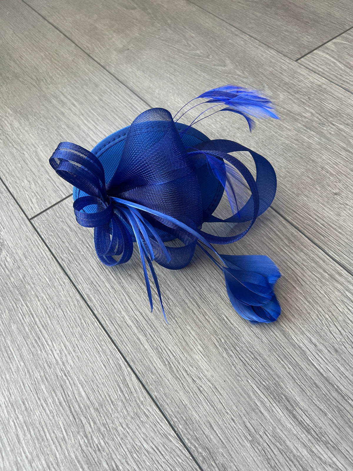 DARK BLUE FASCINATOR HEADBAND WITH LOOPED CRIN &amp; FEATHERS-Fascinators Direct
