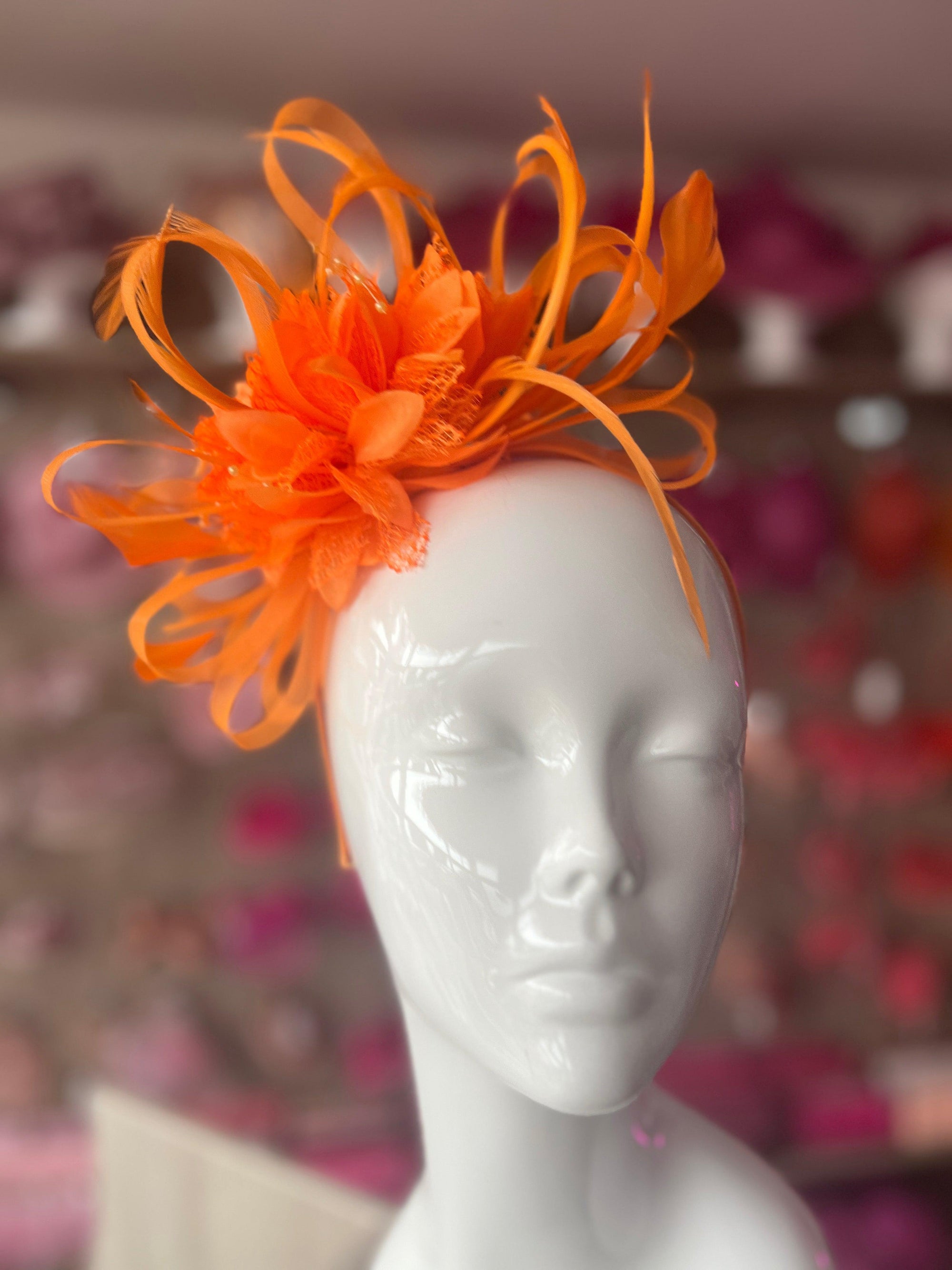 Headband Orange Fascinator With Flower & Loops