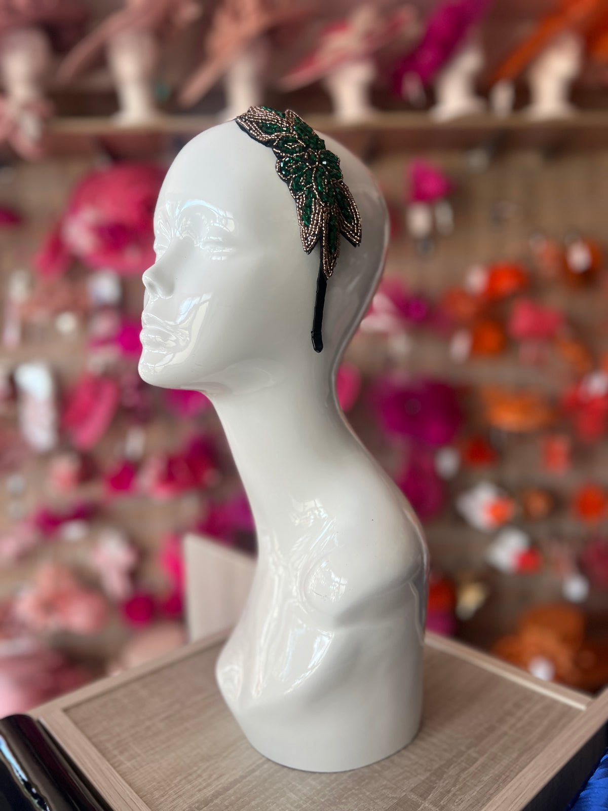 Vintage 1920's Green Leaf Beaded Headband